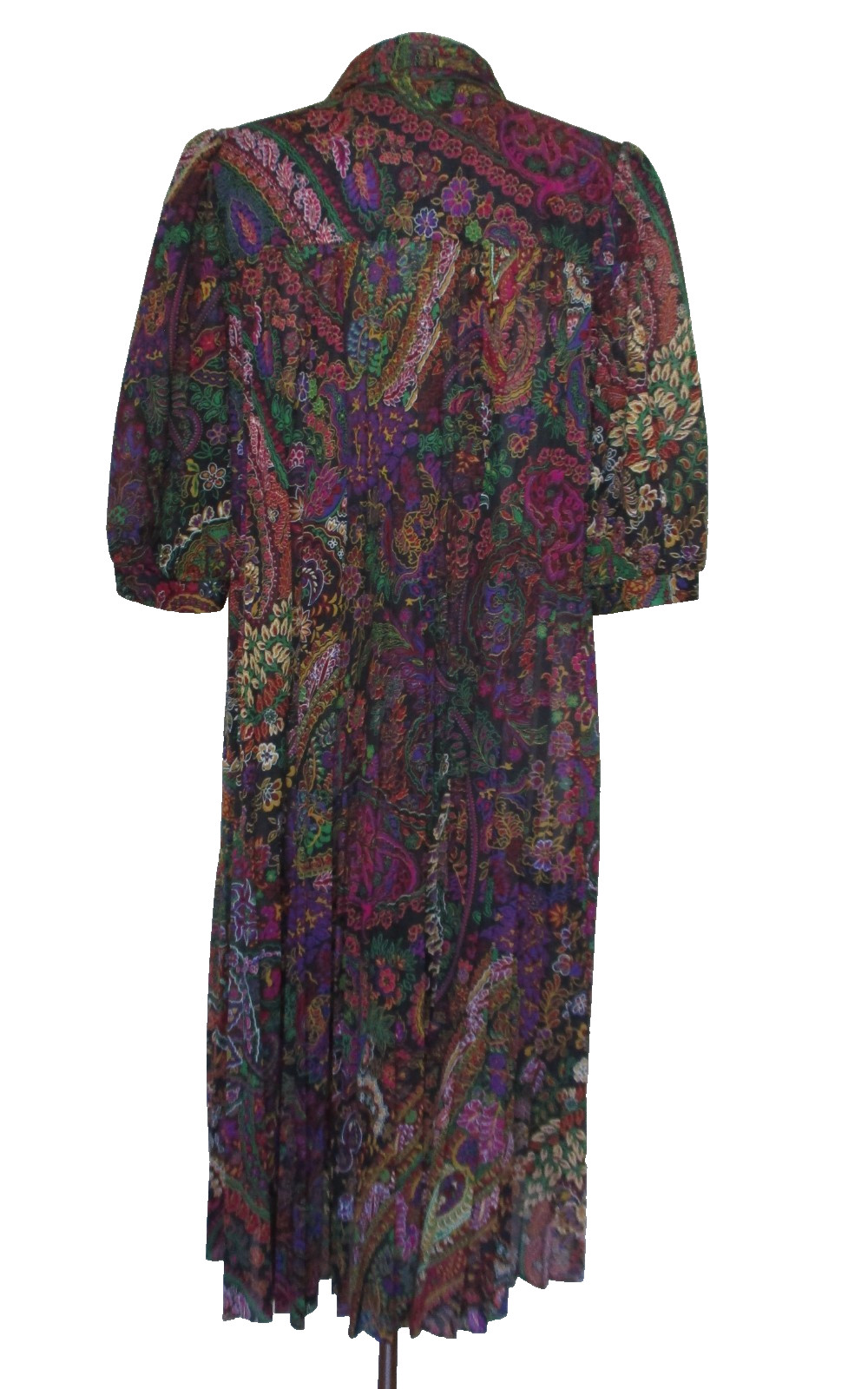 Vintage 70s Anjac Fashions California BoHo Pleated Polyester Multicolor Paisley