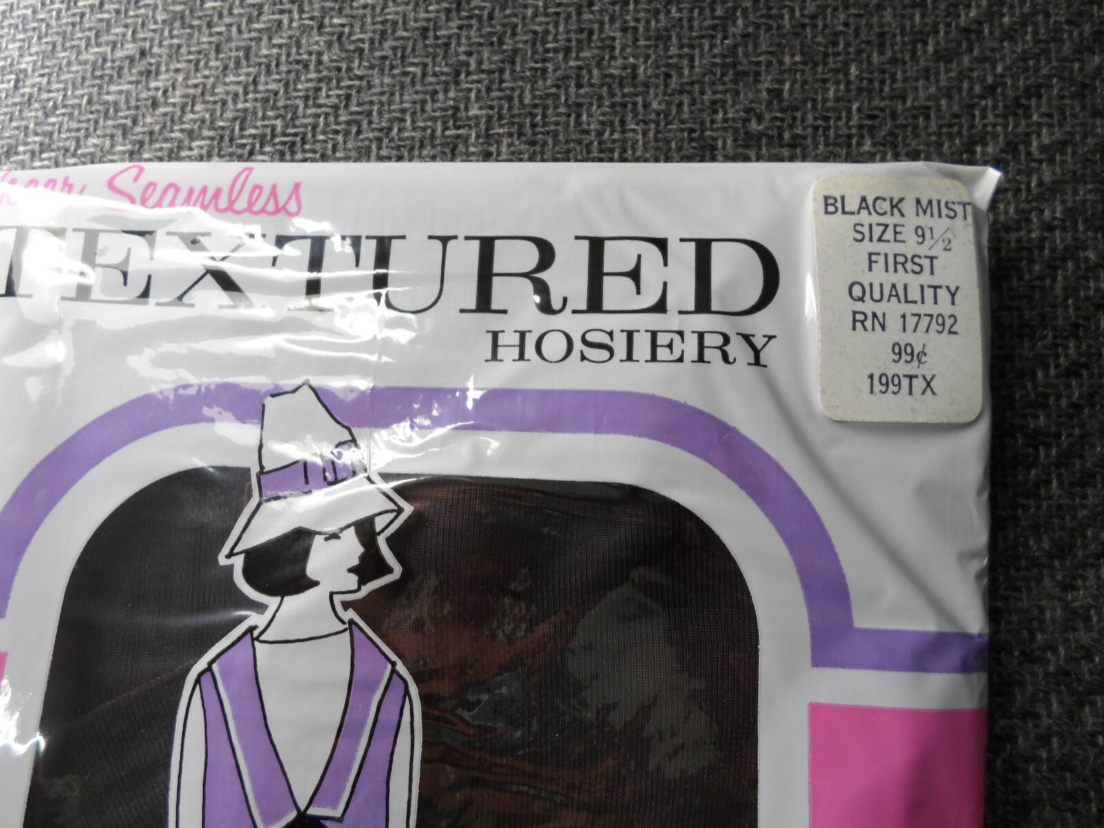 1 PR NOS VINTAGE Black Mist Textured STOCKINGS 9 1/2 30″ Long
