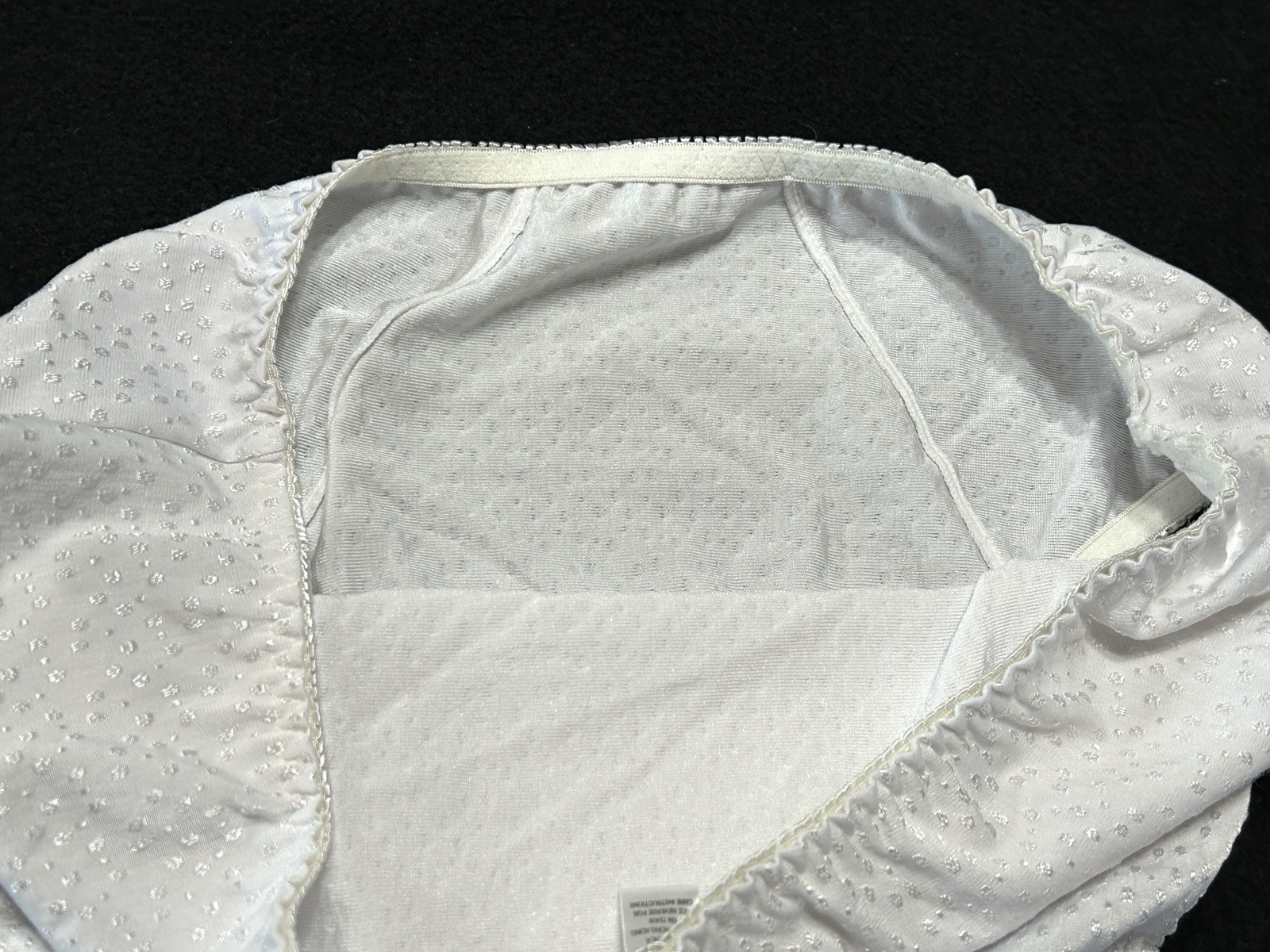 Vtg UNBRANDED Satin Embroidered Dots Hi-Leg Sz 8 White Panties #380