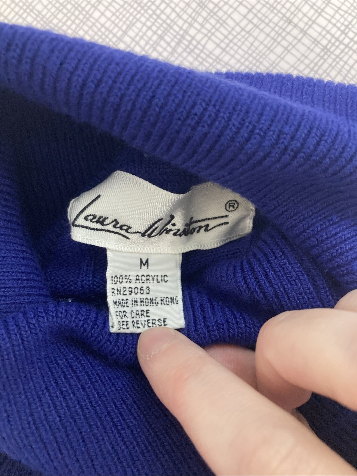 Vtg 80s Laura Winston Ribbed Knit Turtleneck Sweater M Blue Indigo Purple Retro
