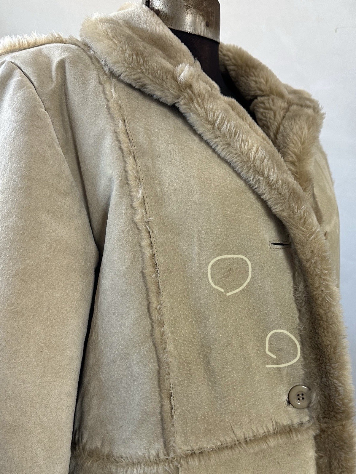 Vintage 70s style Hippie Faux Sheepskin Genuine Leather Long Coat Women’s Large