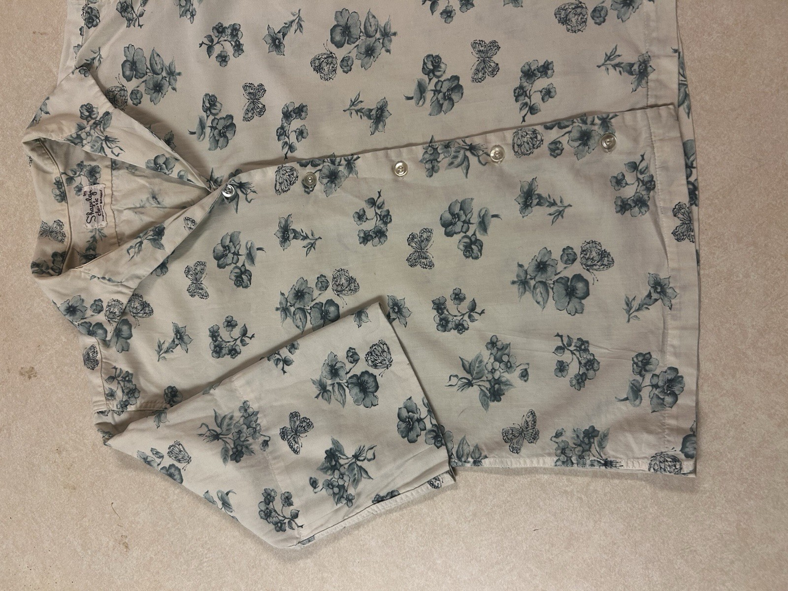 vintage 1950s Shapely Classics Womens Small White Blue Floral Blouse