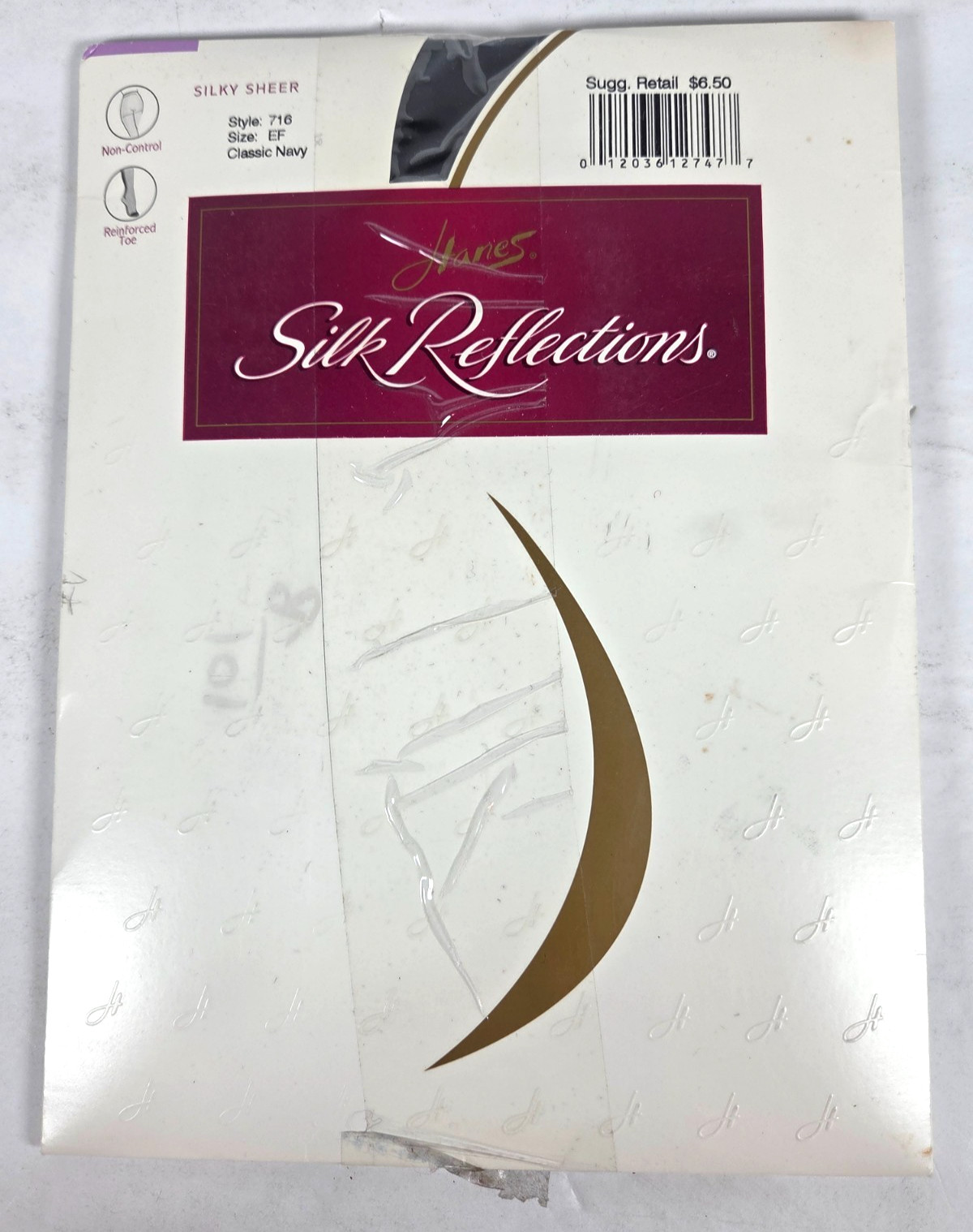 Hanes Silk Reflections Pantyhose Sz EF Classic Navy Reg Top Reinforced Toe 716