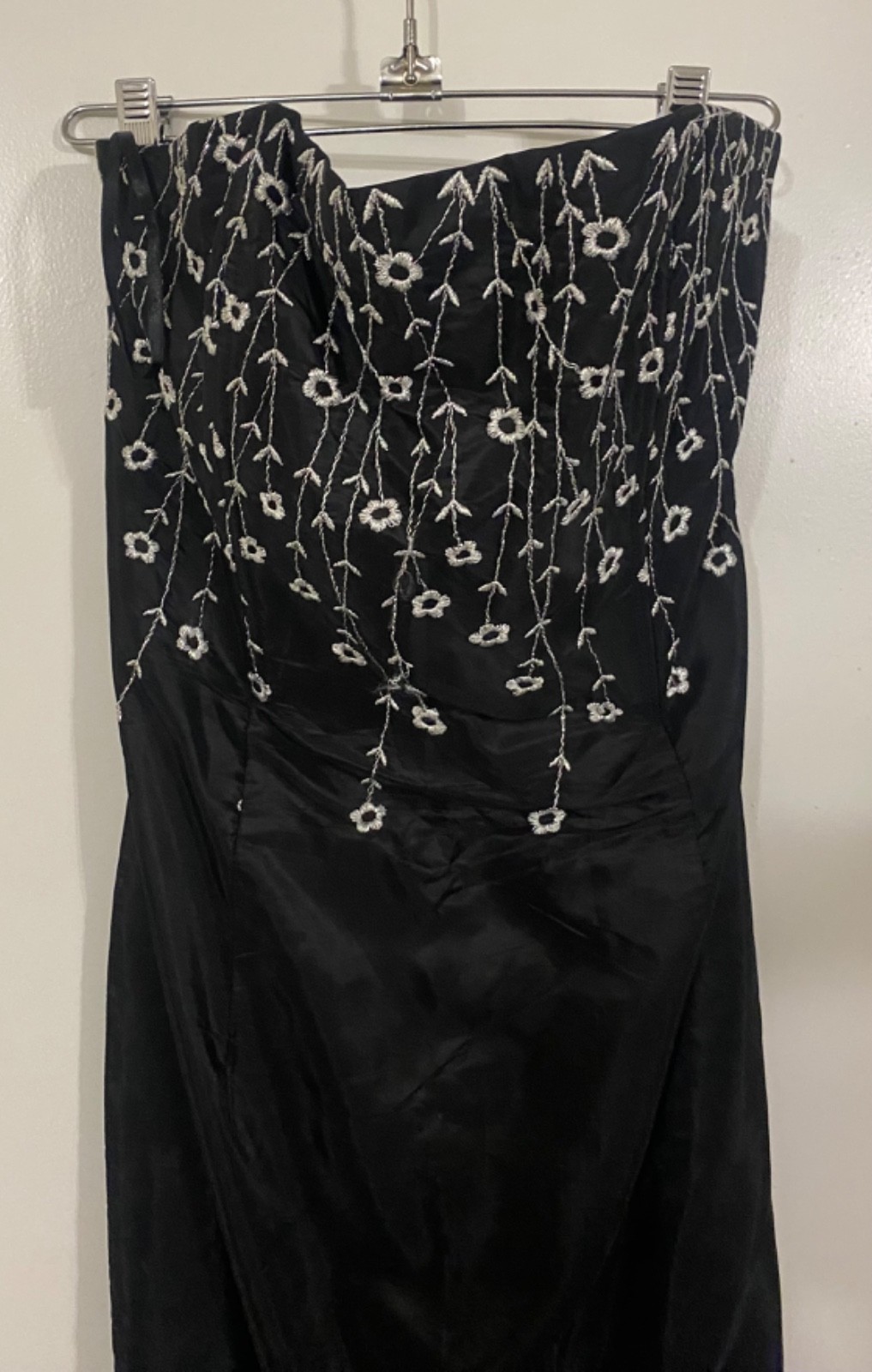 JESSICA McCLINTOCK for GUNNE SAX STRAPLESS MAXI GOWN BLACK/SILVER FLORAL SZ 7