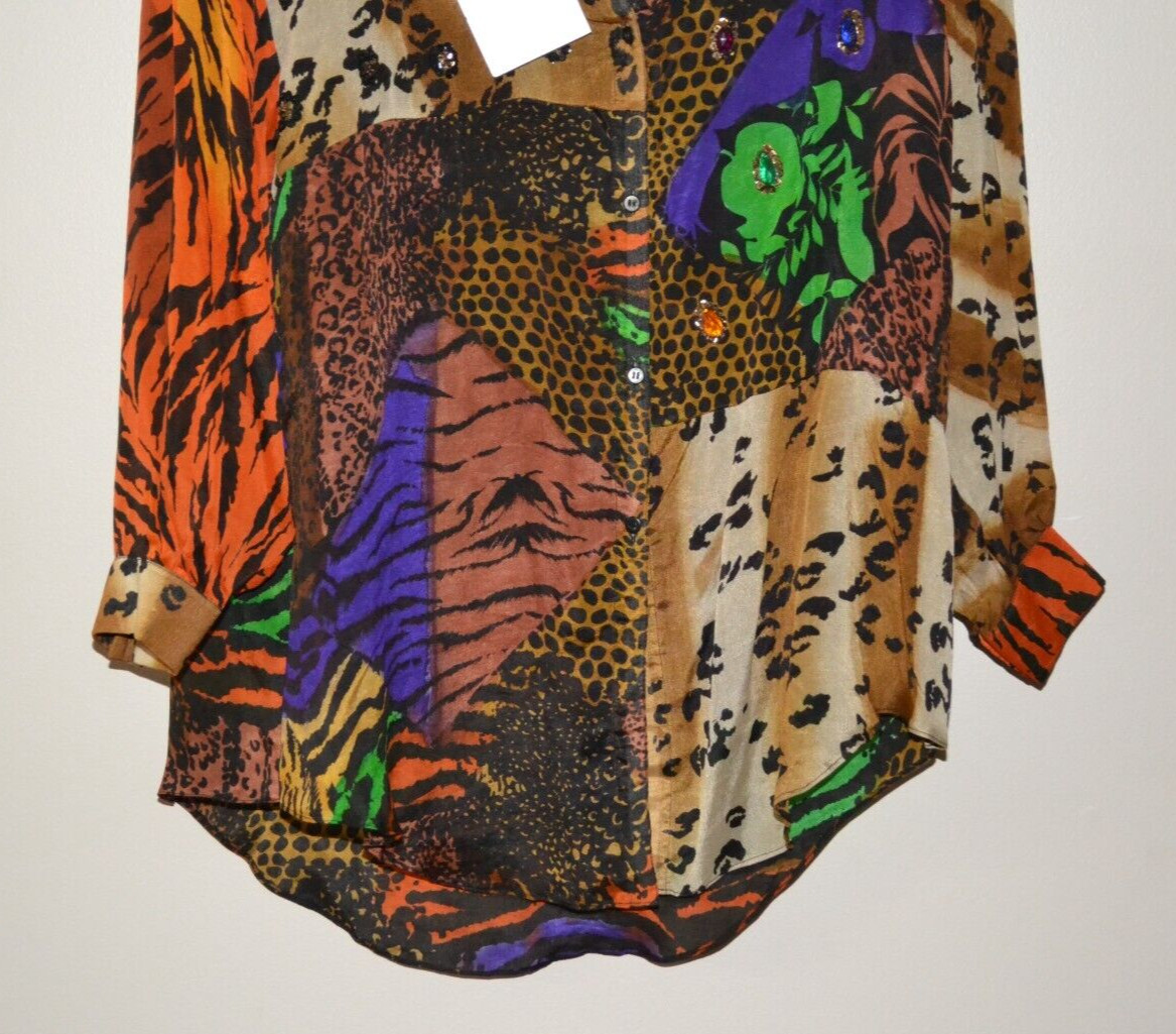 Judith Ann Rare Vintage Silk Button Down NWT – Sequin Embellished Hi-Lo Blouse M