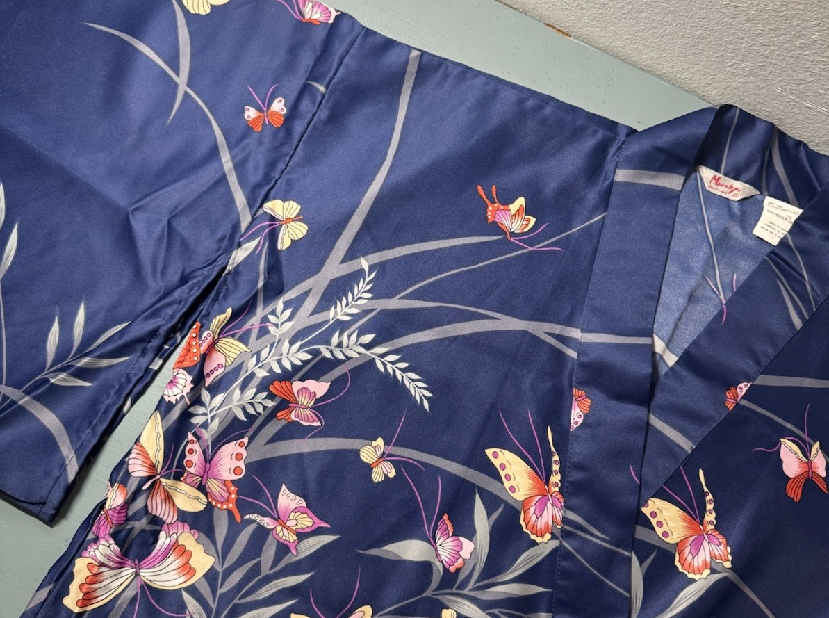 Vintage Marukyo Japanese Navy Blue Butterfly Kimono Robe Women’s OS Tokyo