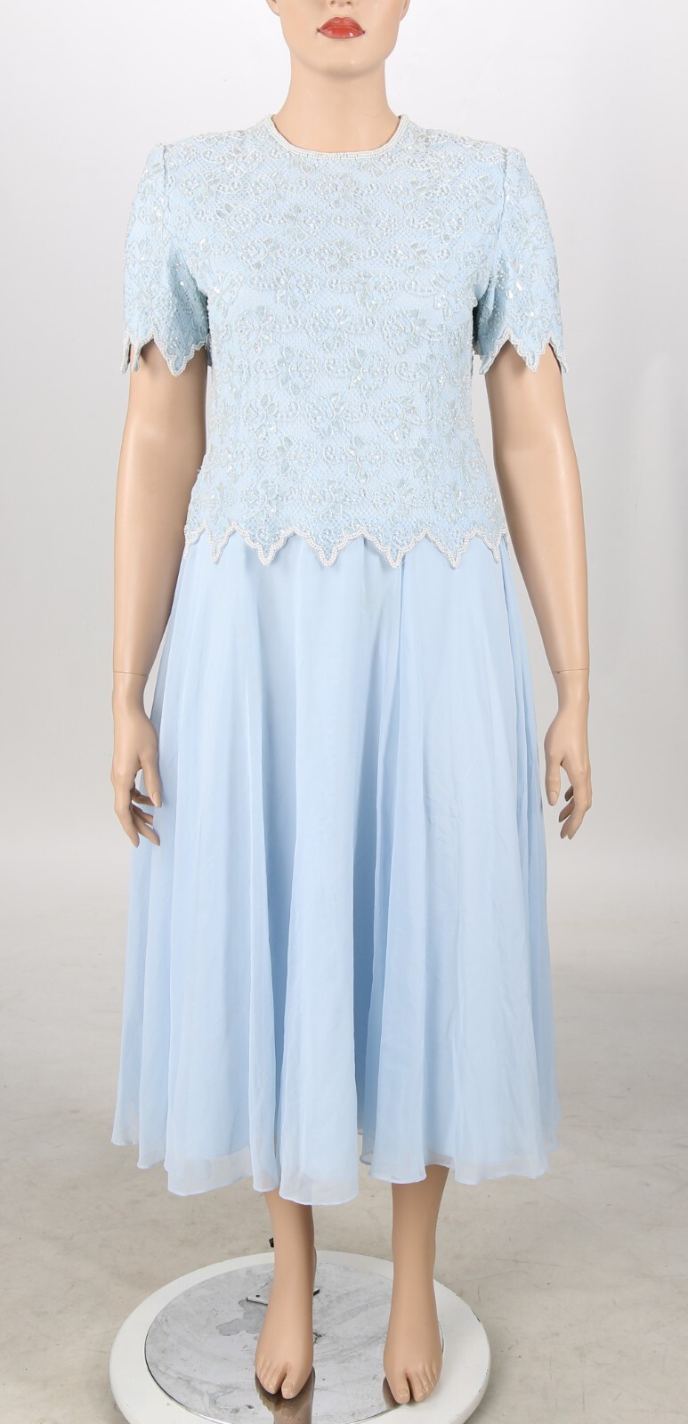 Brilliante by J.A. Vintage 80s Blue Sequin Beaded Prom Formal Party Dress sz XL