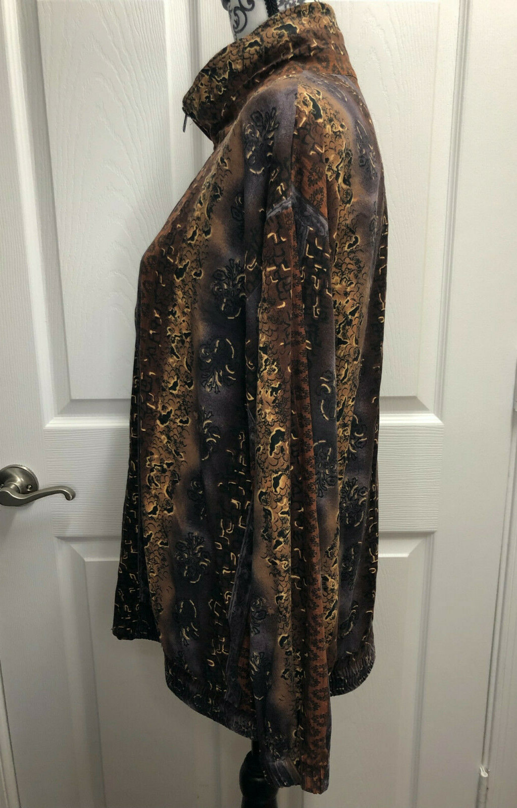 Erin London Windbreaker XL 100% Silk Brown Abstract Pattern Bohemian Comfy