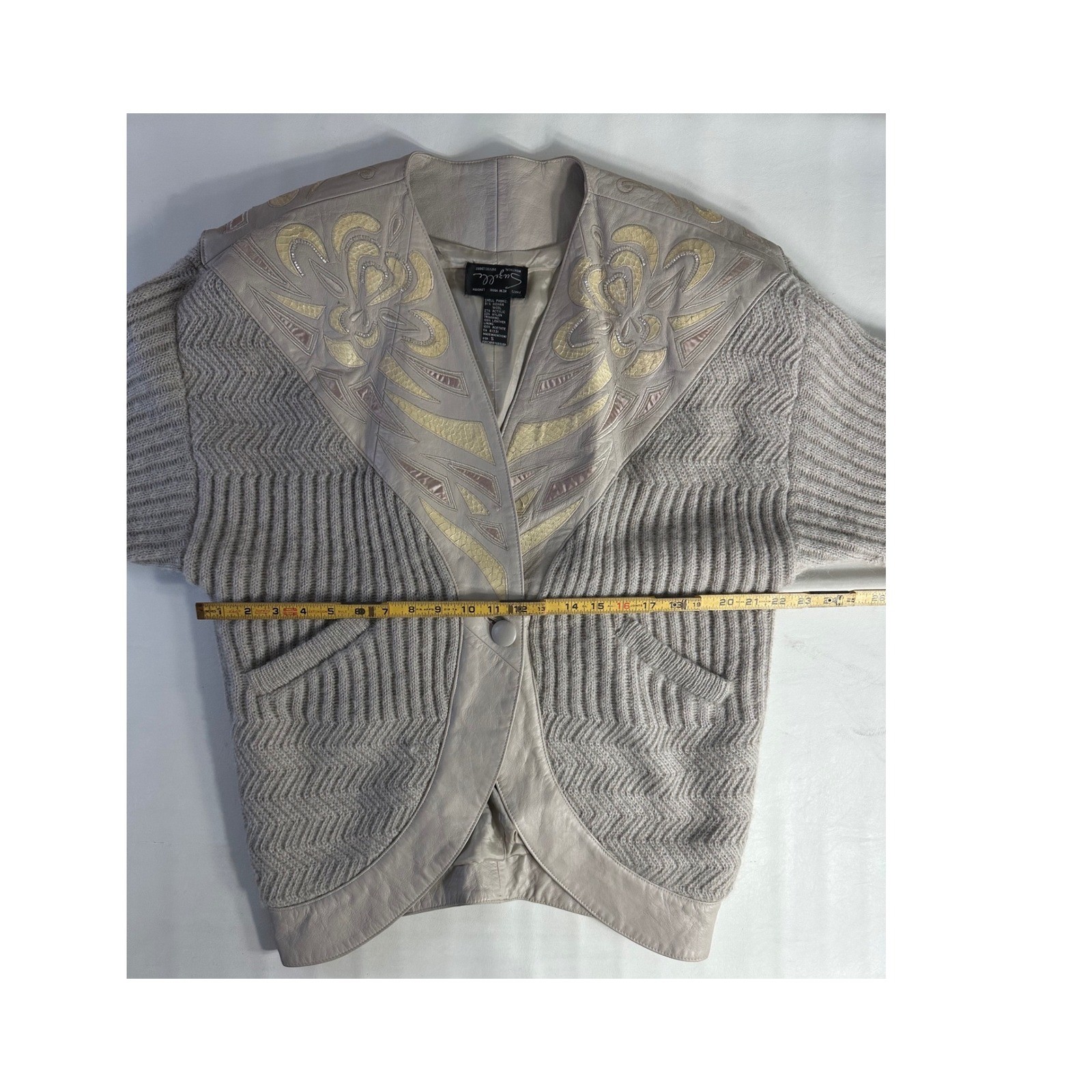 Suzelle Sz Sm Vintage 80s Mohair Wool Snake Leather Cardigan Jacket Gray Sweater