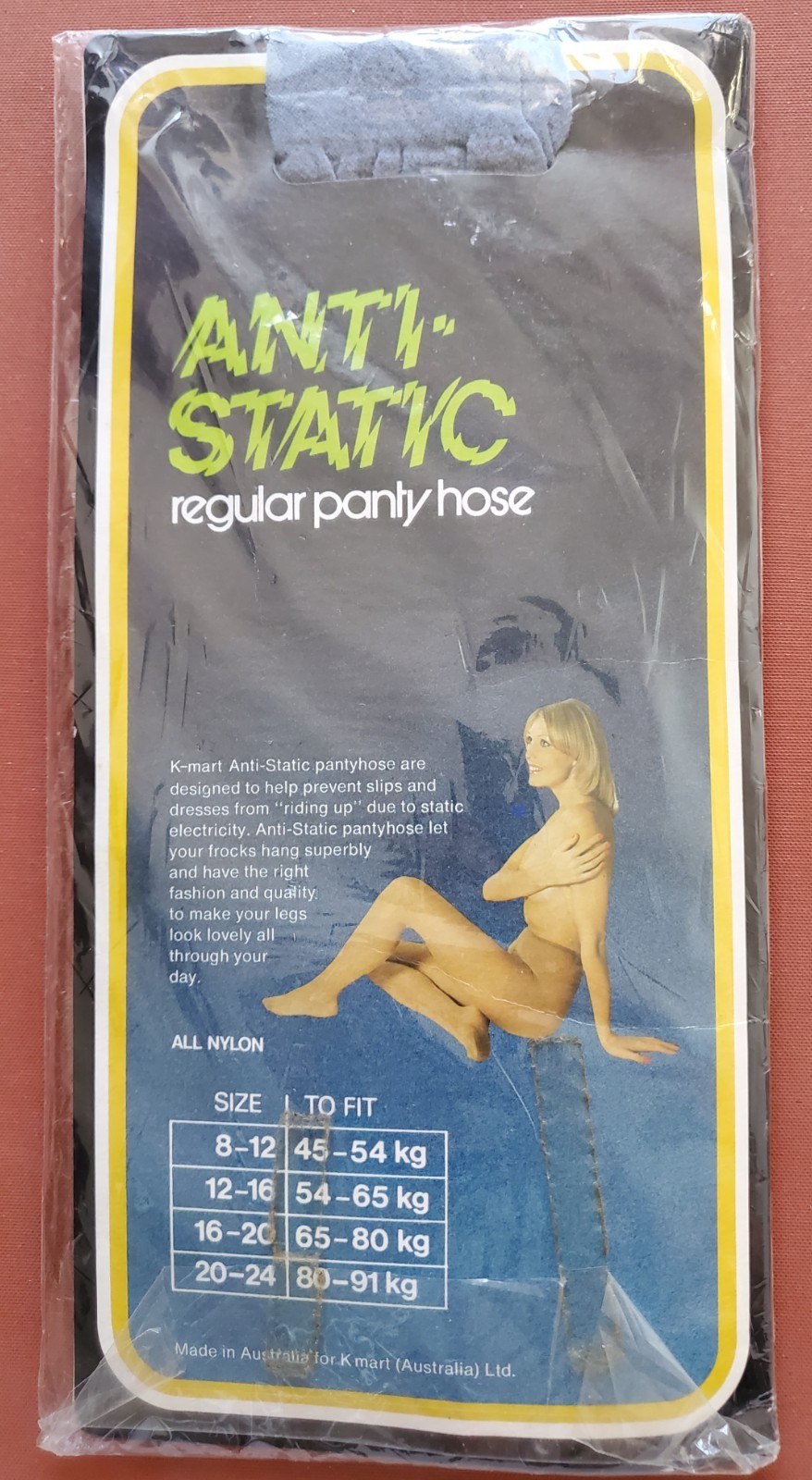 Vintage KMART 70s Stockings Panty Hose TEMP BLUE Anti-Static Regular Size 20-24