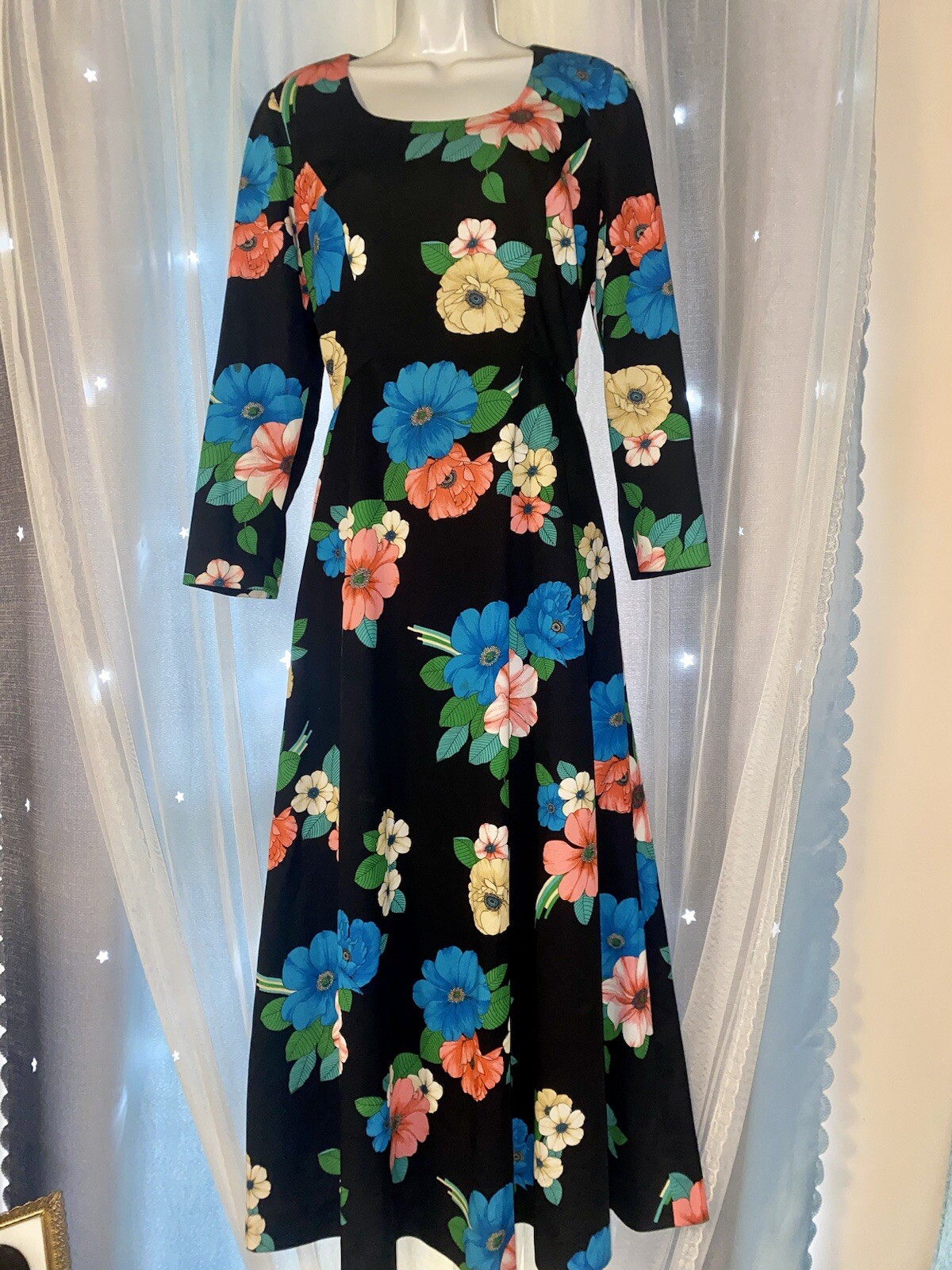 Vintage 60’s-70’s POSH by Jay Anderson black tropical floral evening dress