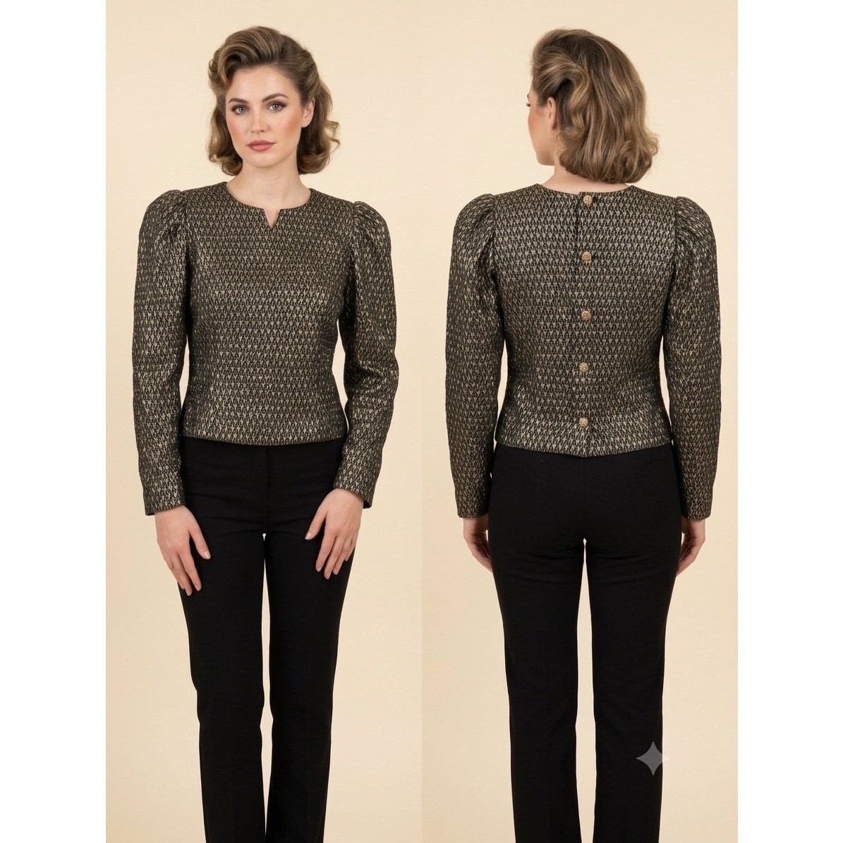V 002-Vintage Back Button Blouse no size/ Tag / PTP 19”