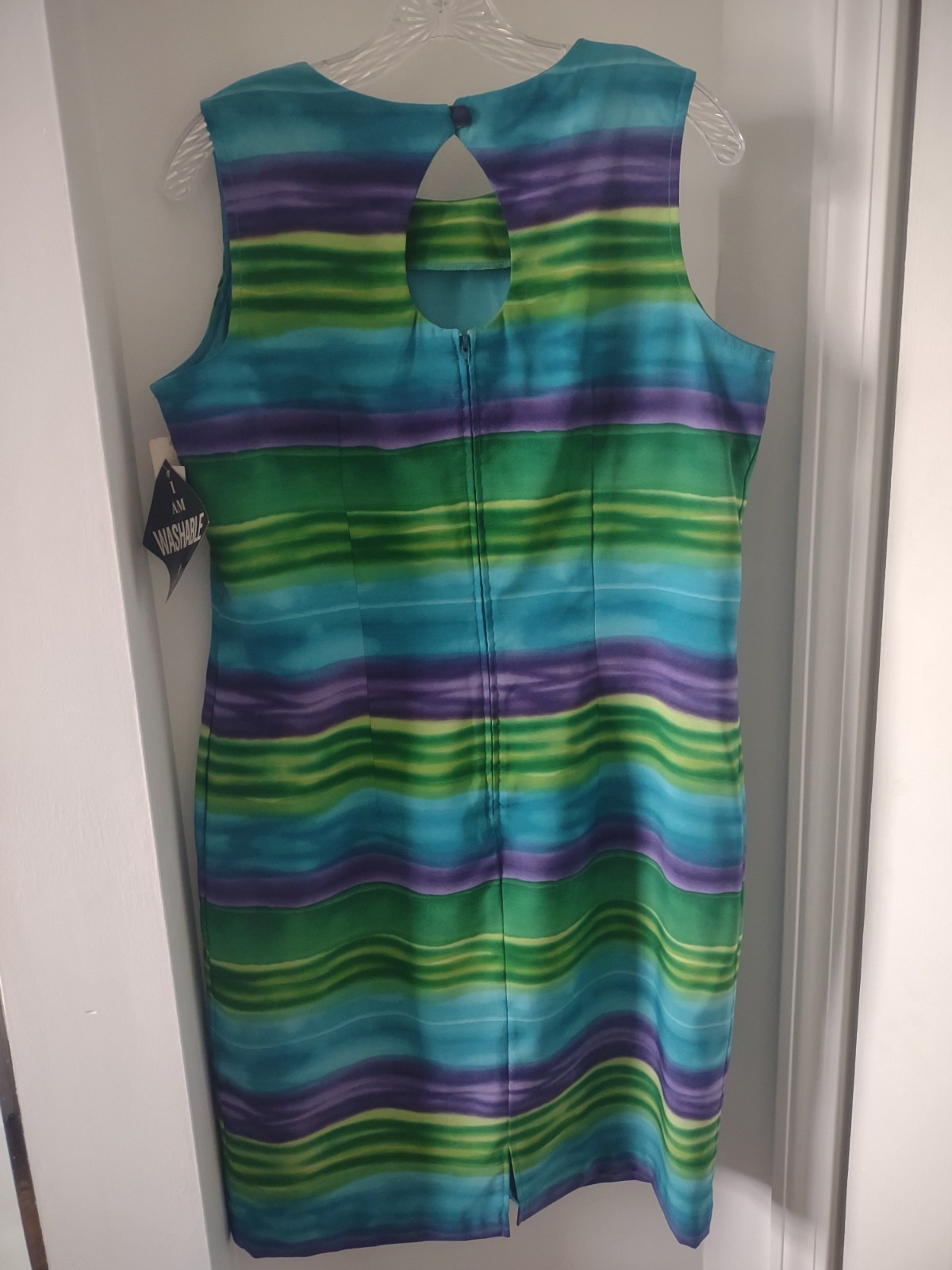 Vintage Miss Dorby Women’s Sheath Dress Lined Green Blue Purple Size 14~ NWT
