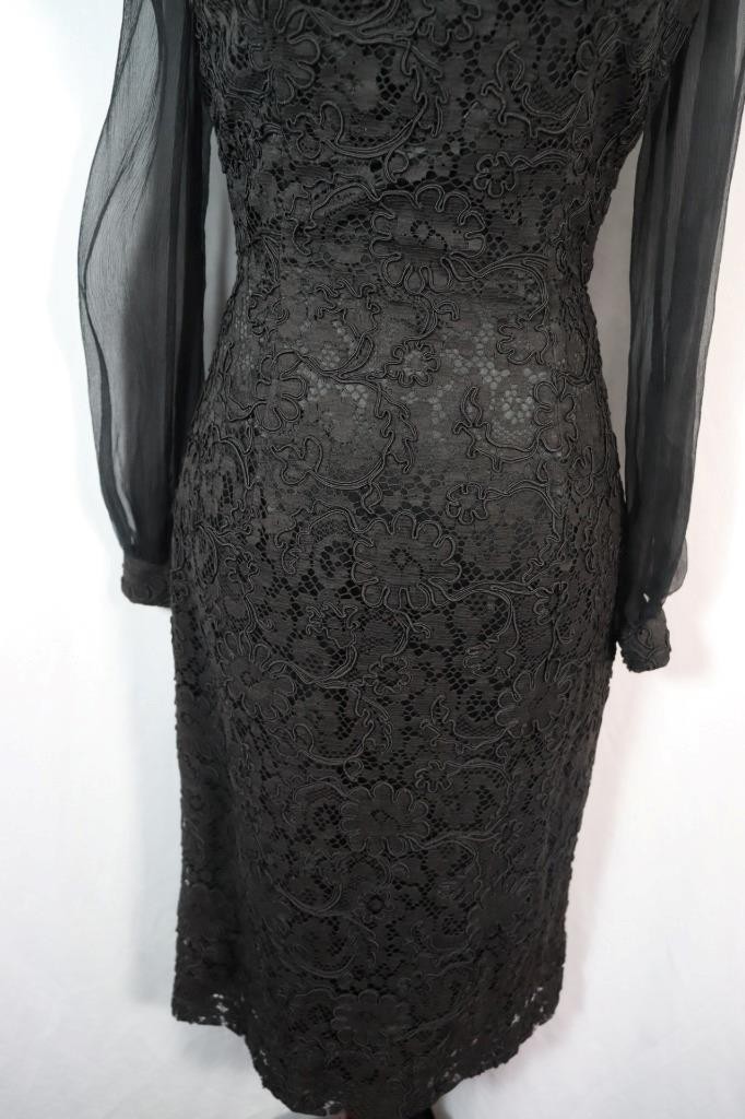 Vintage 1960’s Black Cotton & Silk Lace Cocktail Dress Size 6+