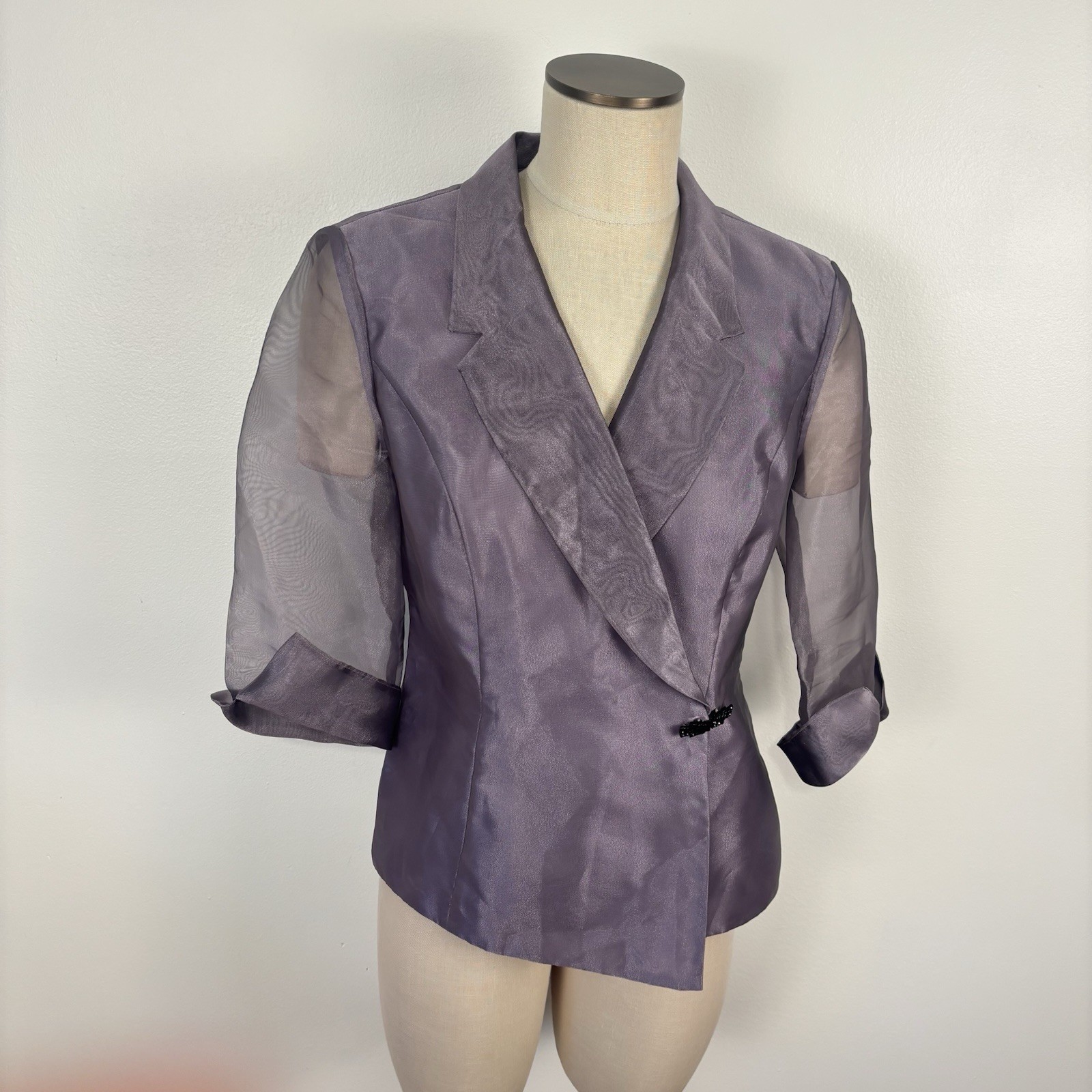 VTG Alex Evenings Purple Rose Metallic Iridescent Cocktail Evening Jacket Sz M