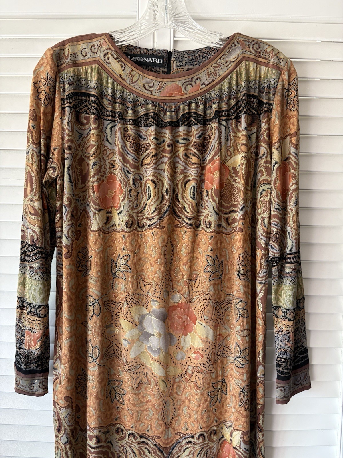 Vintage 70’s LEONARD Paris Silk Jersey Boho Floral Paisley Metallic Dress M-L