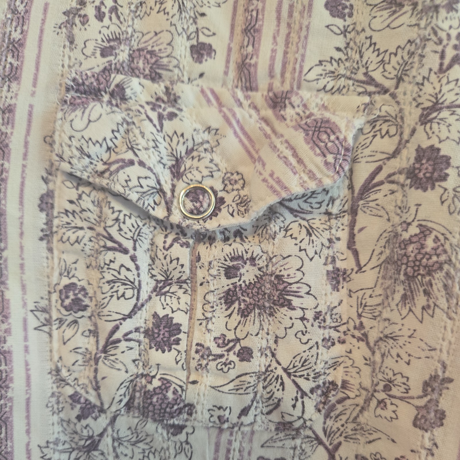 Vtg Fang Floral Blouse Button Down Womens Purple 3/4 Sleeve Y2k Large Embroidery