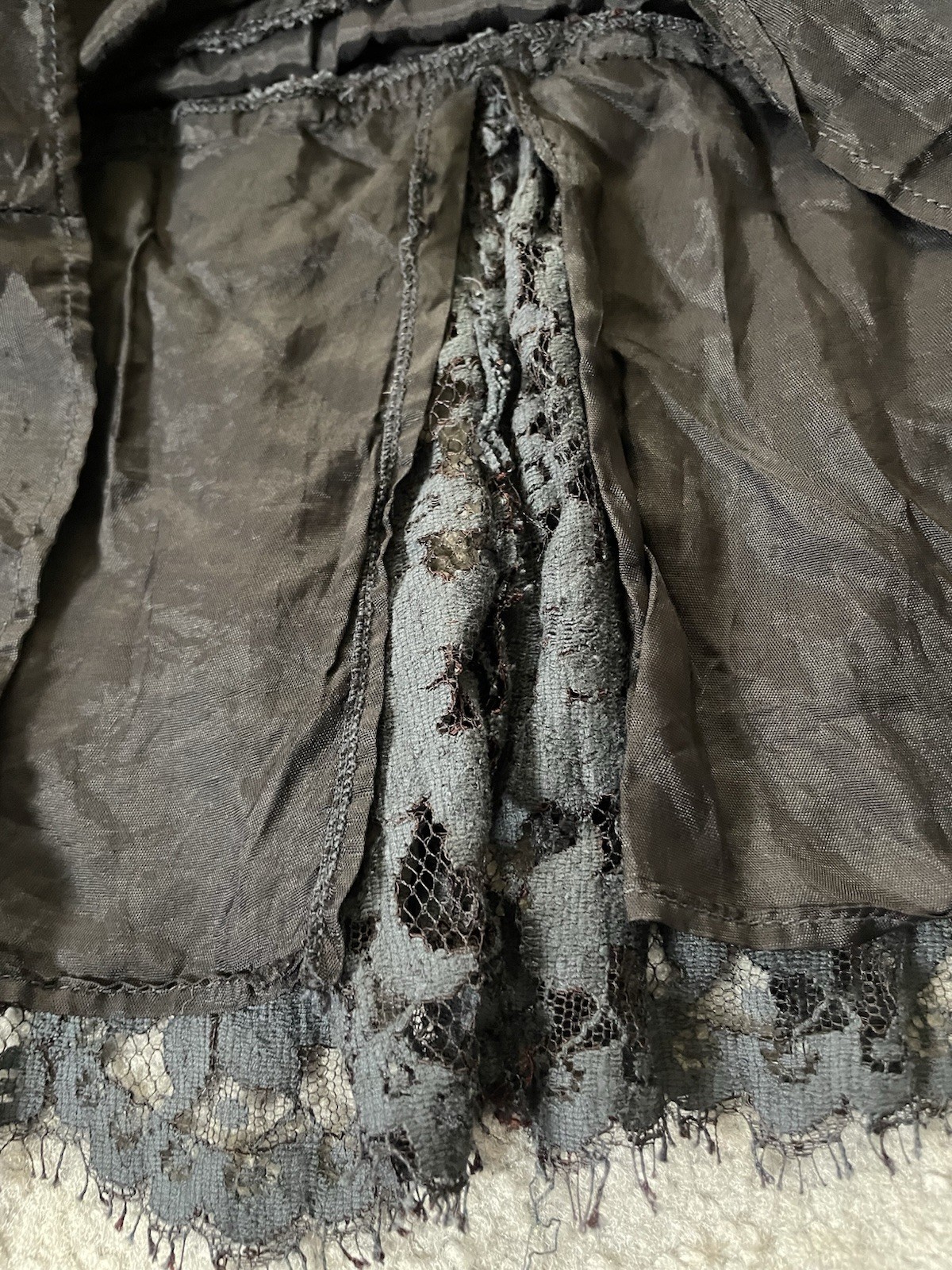 Vtg 70s Layered Floral Lace Dress Sz 4 Gray-Black Balloon Sleeve Ruffles Classic