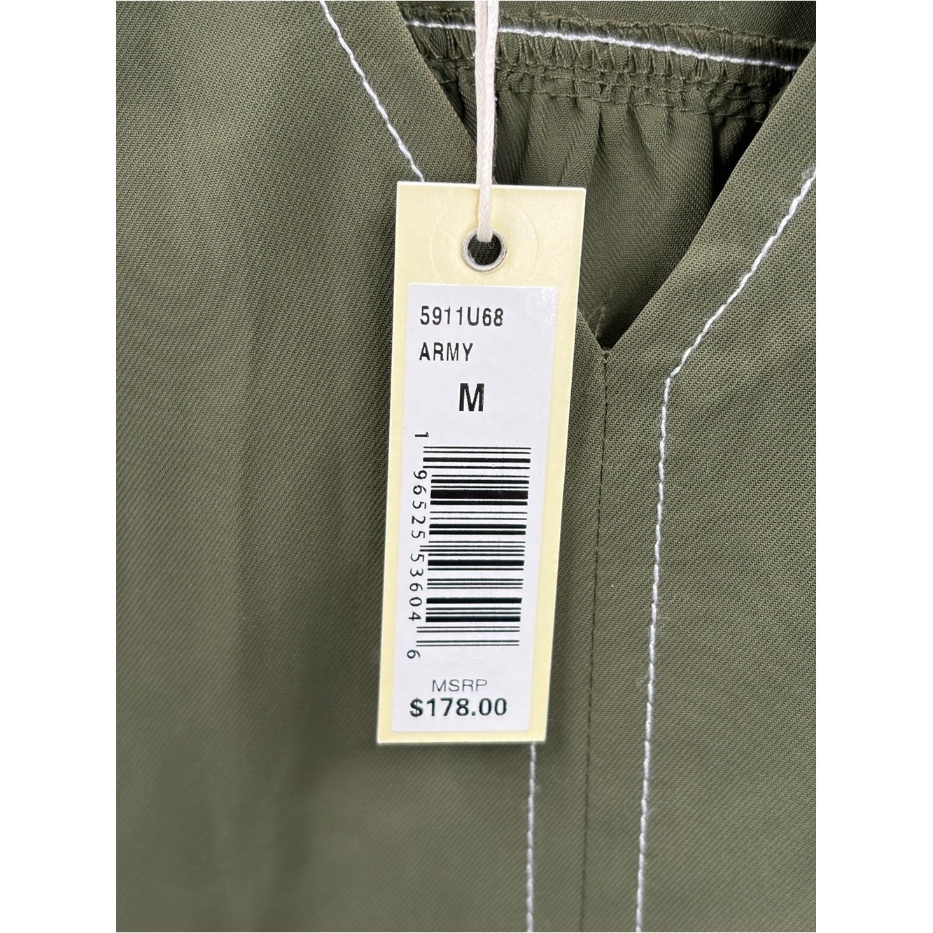 NWT Max Studio London Army Green Contrast Stitch V-Neck Top Size M
