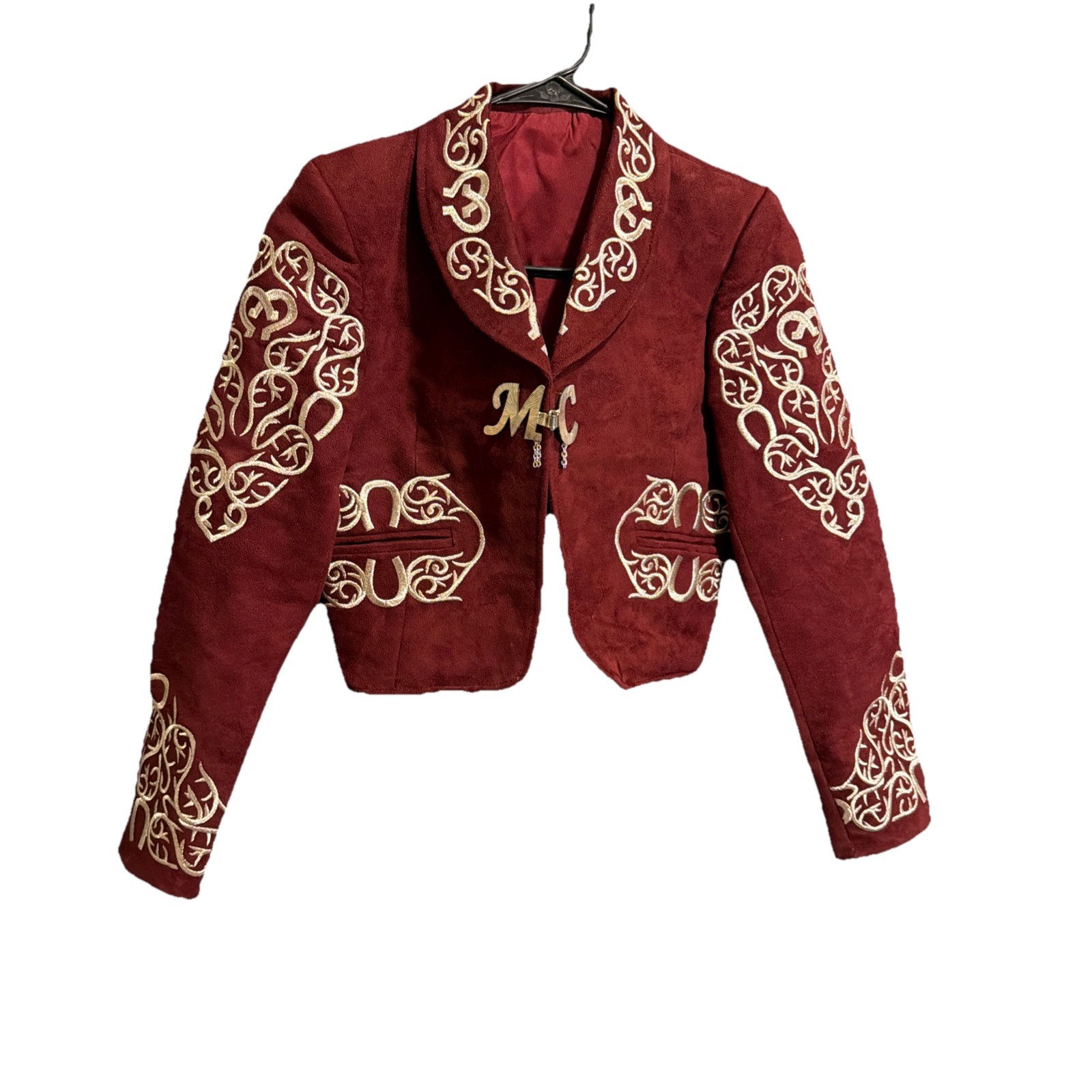 Mexican Embroidered Mariachi Jacket Coat XS Burgundy