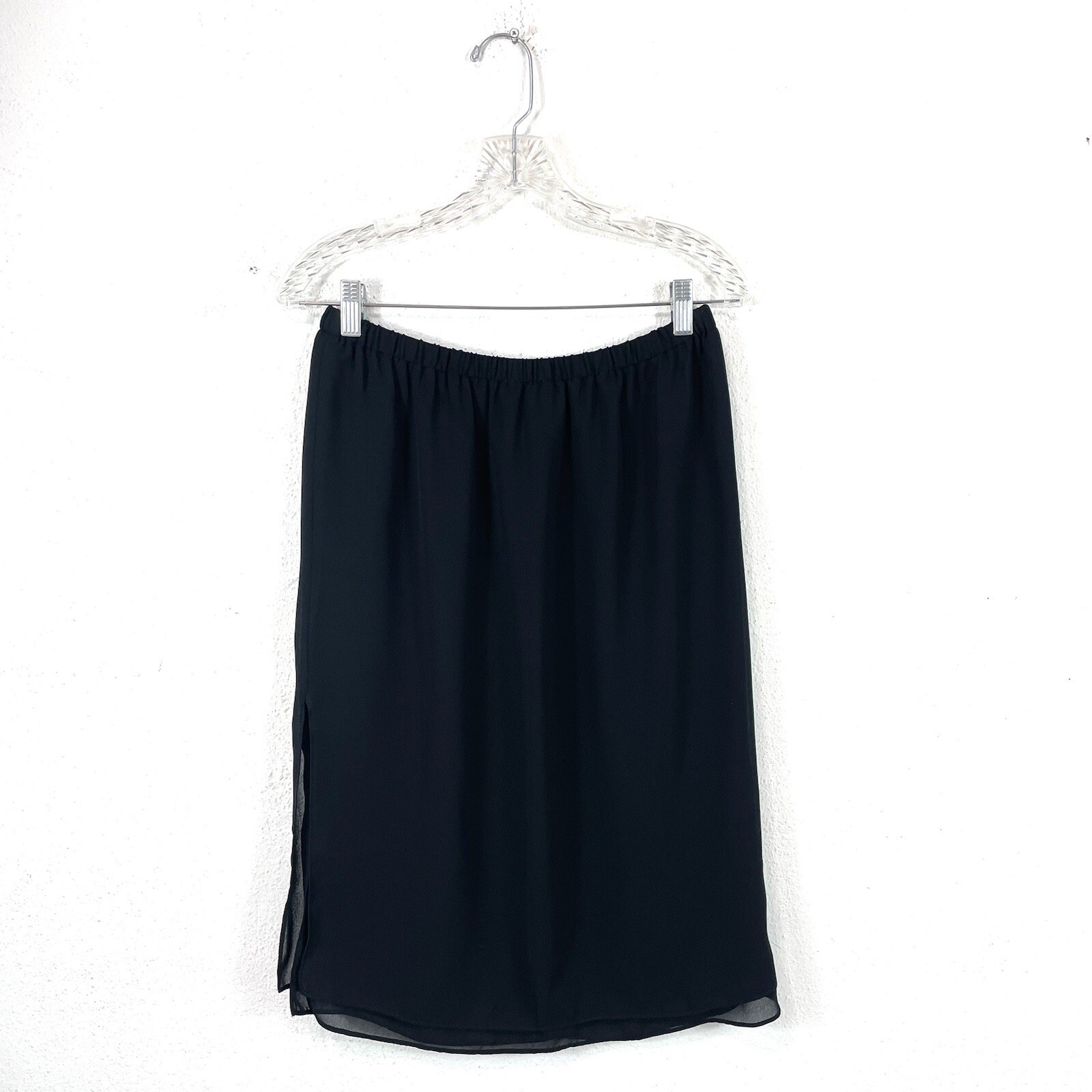 Vintage 1970s Joy Stevens California Sheer Black Layered Knee Skirt Size Medium