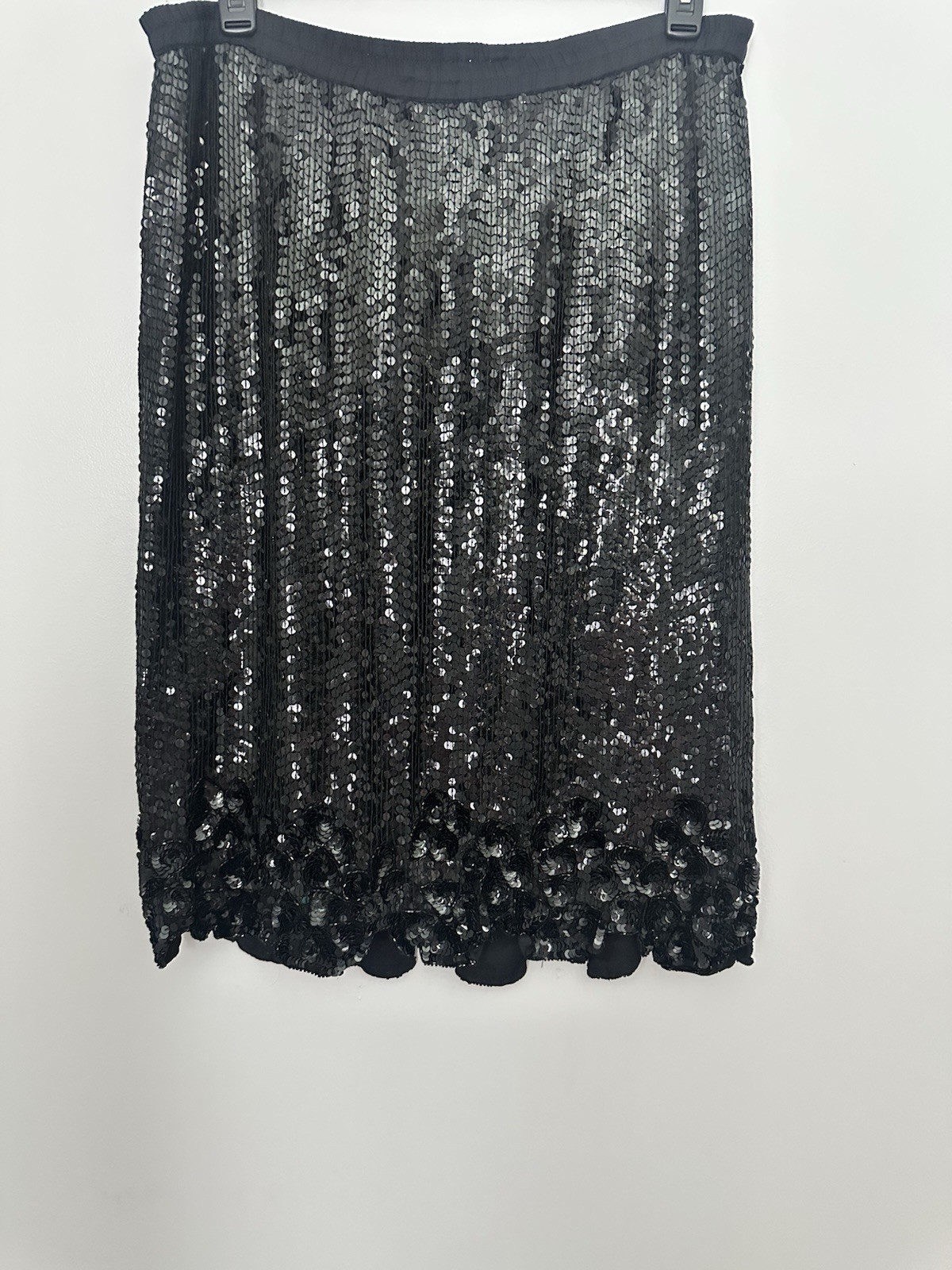 Swee Lo 100% Silk Sequin VTG Skirt Women Size M Black Art Deco
