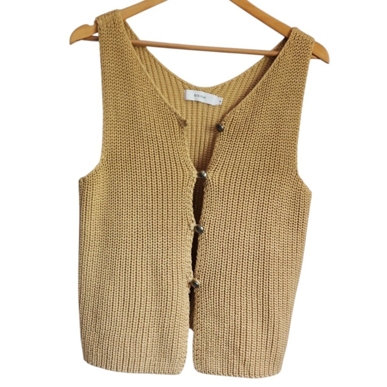 RITA ROW Chunky Knit Button Front Sweater Vest Mustard Yellow Size M