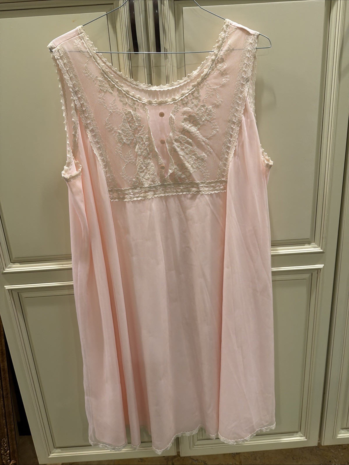 Vintage Lingerie Set Pink Lace Satin And Soft Tulle Robe And Sweet Nightie XL