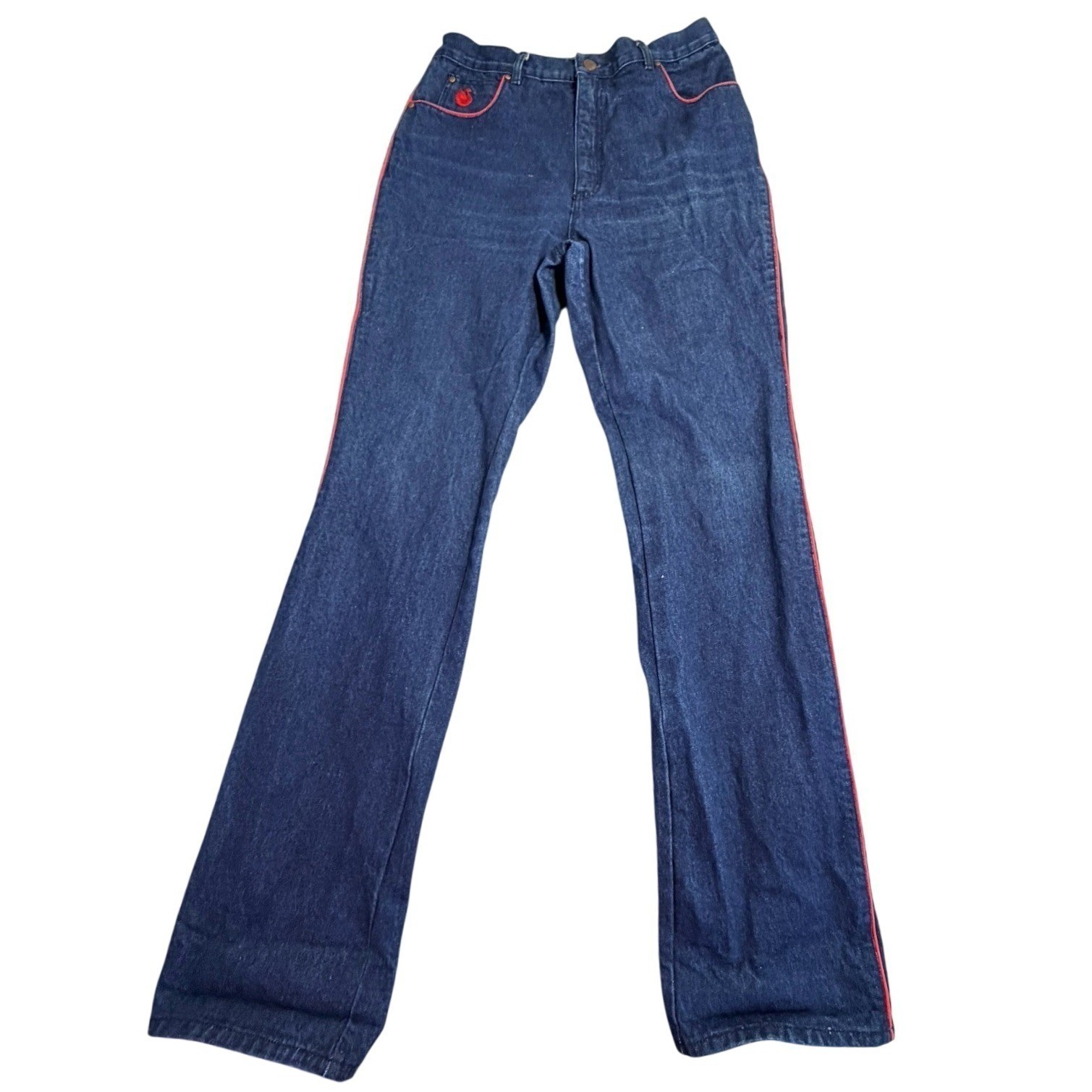 Vintage Gloria Vanderbilt Murjani Jeans Indigo Red Piping High Waist Size 16