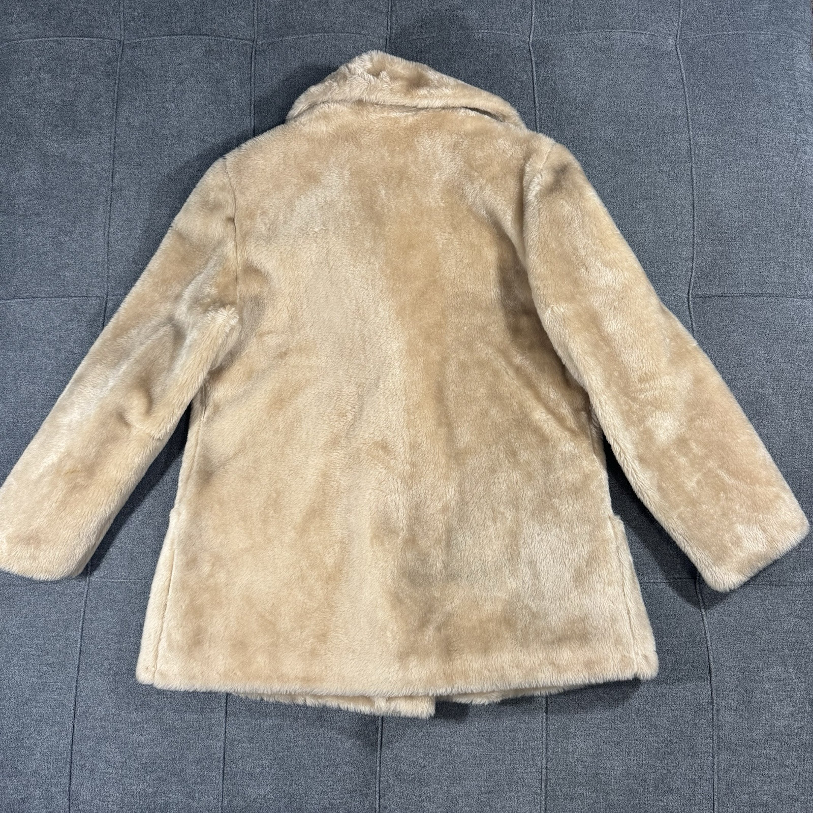 Vintage Sears Coat Womens 12 Faux Fur Camel Beige Gold Buttons Double Breasted
