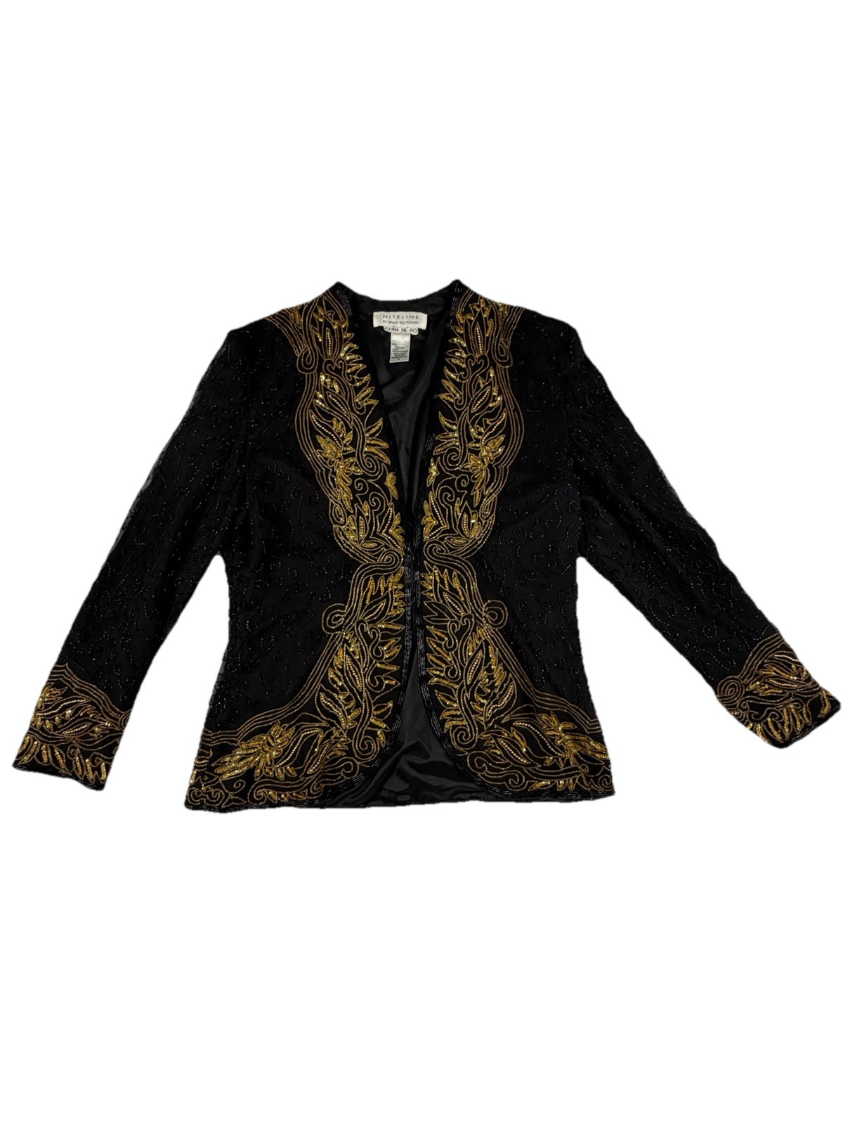 Vintage Niteline by Della Roufogali 1990s Black Gold Beaded Silk Jacket