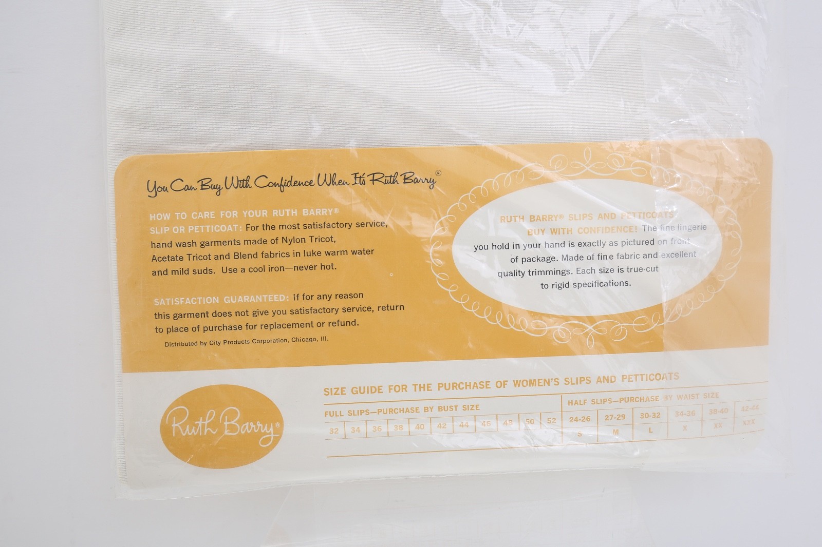 Vtg Ruth Barry Full Slip Shadow Panel Size 40 Original Packaging NOS