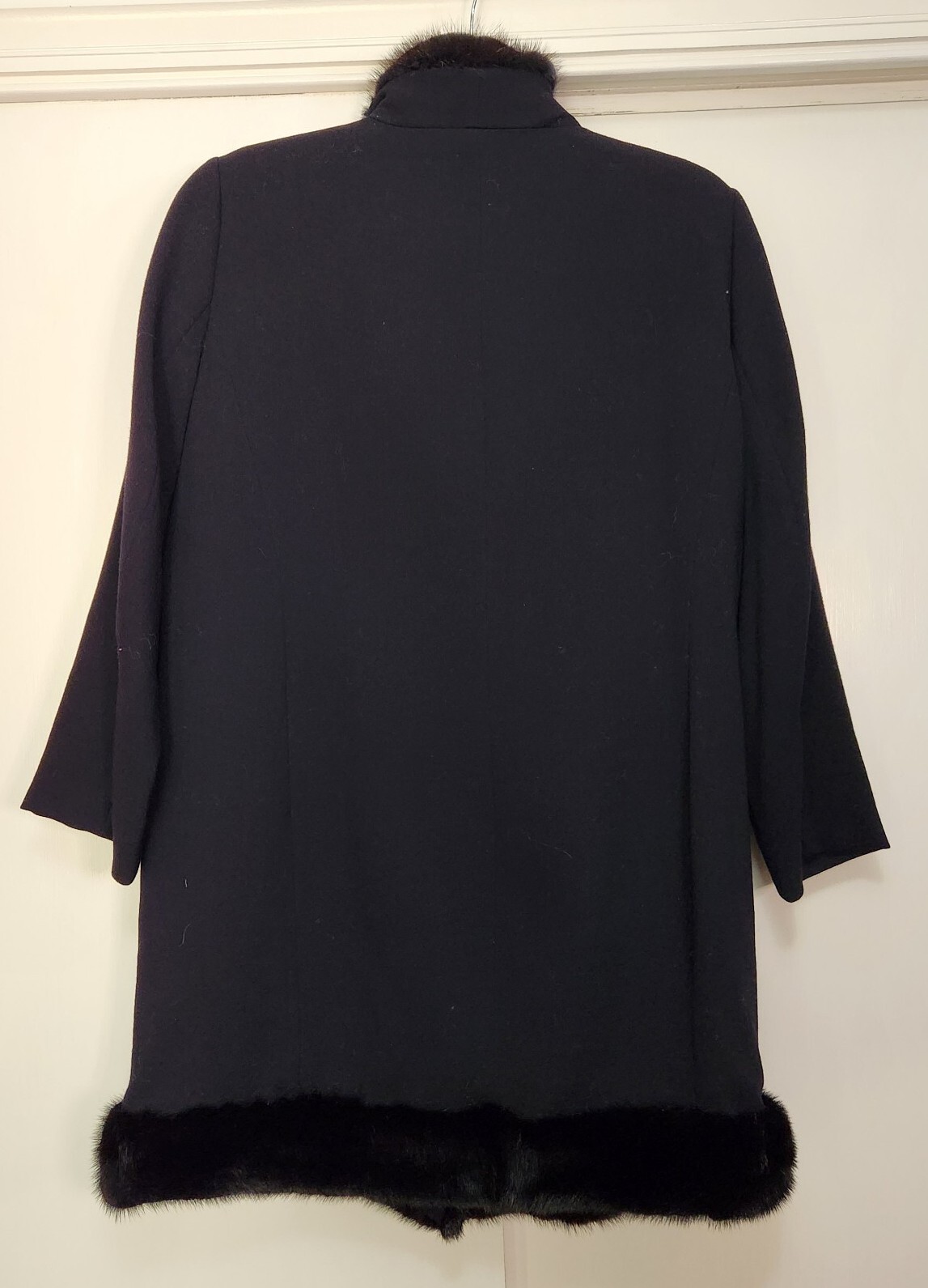 GianFranco Ferre 1980s Vintage Black Long Wool Dress Coat w Fur Trim ALTERED M/L