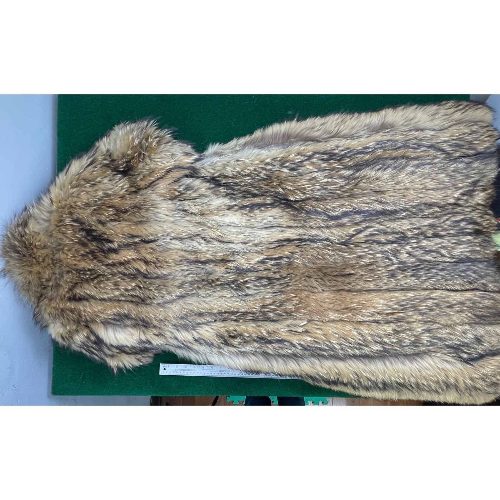L.S. Ayres Furs Vintage Natural Fur Long Coat Brown Tan Black Shawl Collar 48in