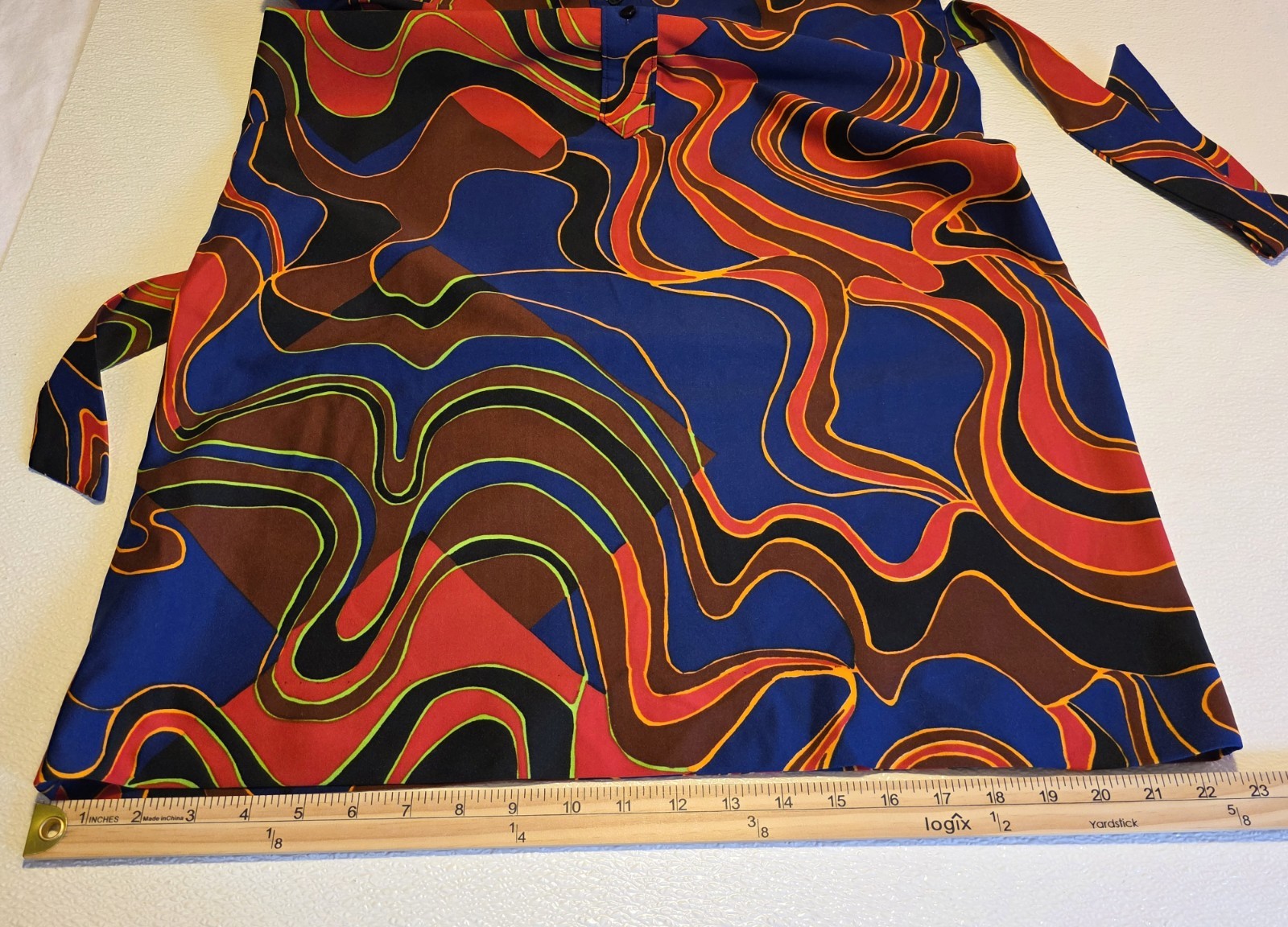 Vintage Lanvin Colorful Psychedelic Geometric Pointed Collar Short Sleeve Dress