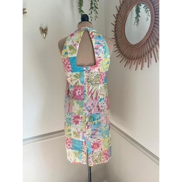 Vintage 90s Yves Cosette Depeche Mode Patchwork Tropical Dress