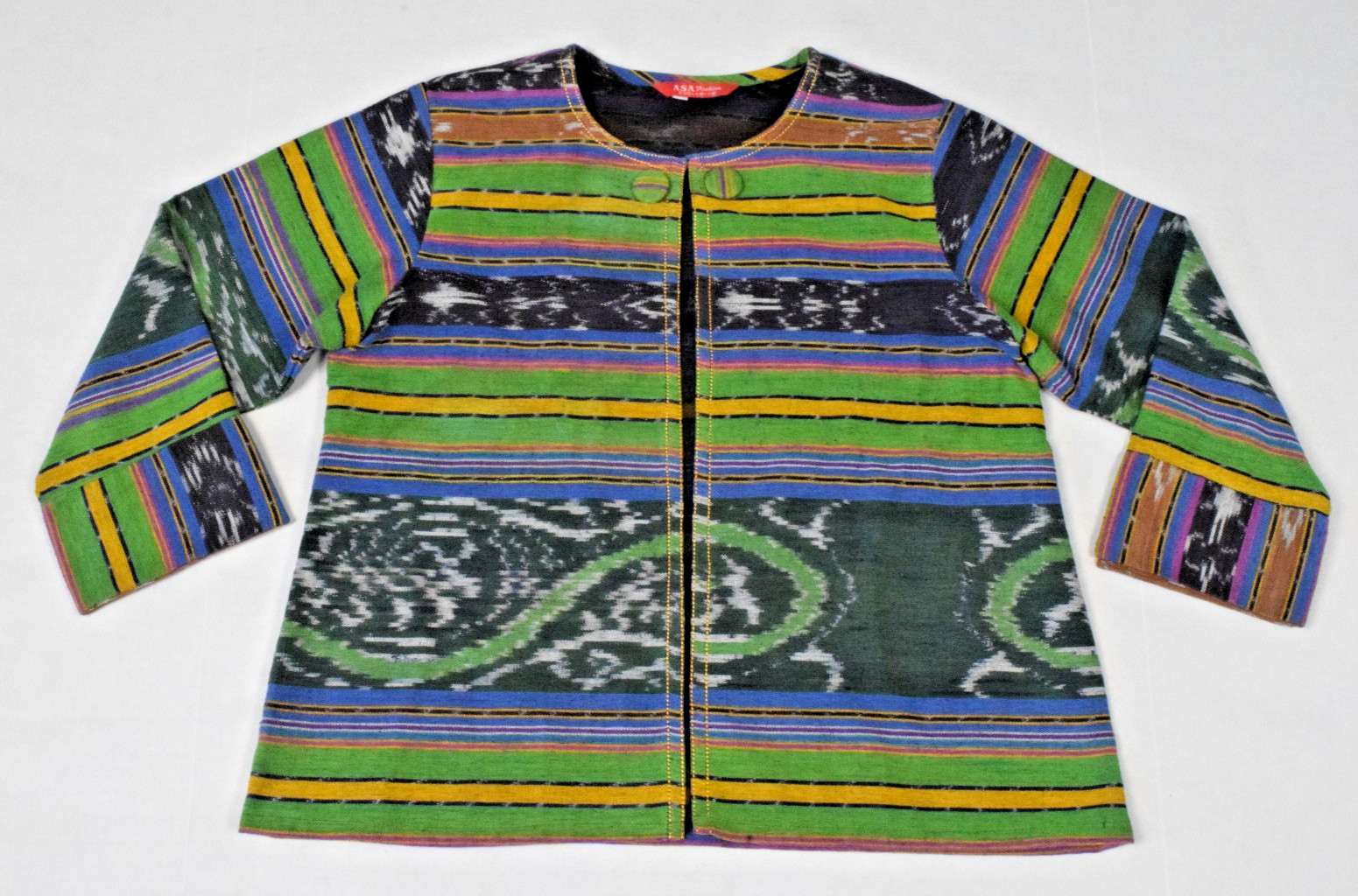 Vintage Woven Tapestry Jacket Asa Fashions Size S/M 90s Colorful Striped Cotton