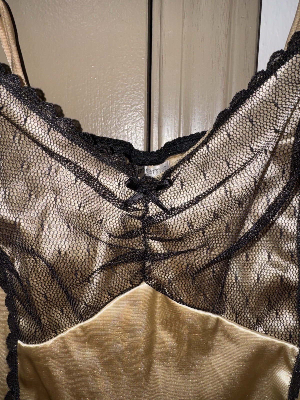 Cinema Etoile Women’s Gold Camisole Black Lace Trim Size L