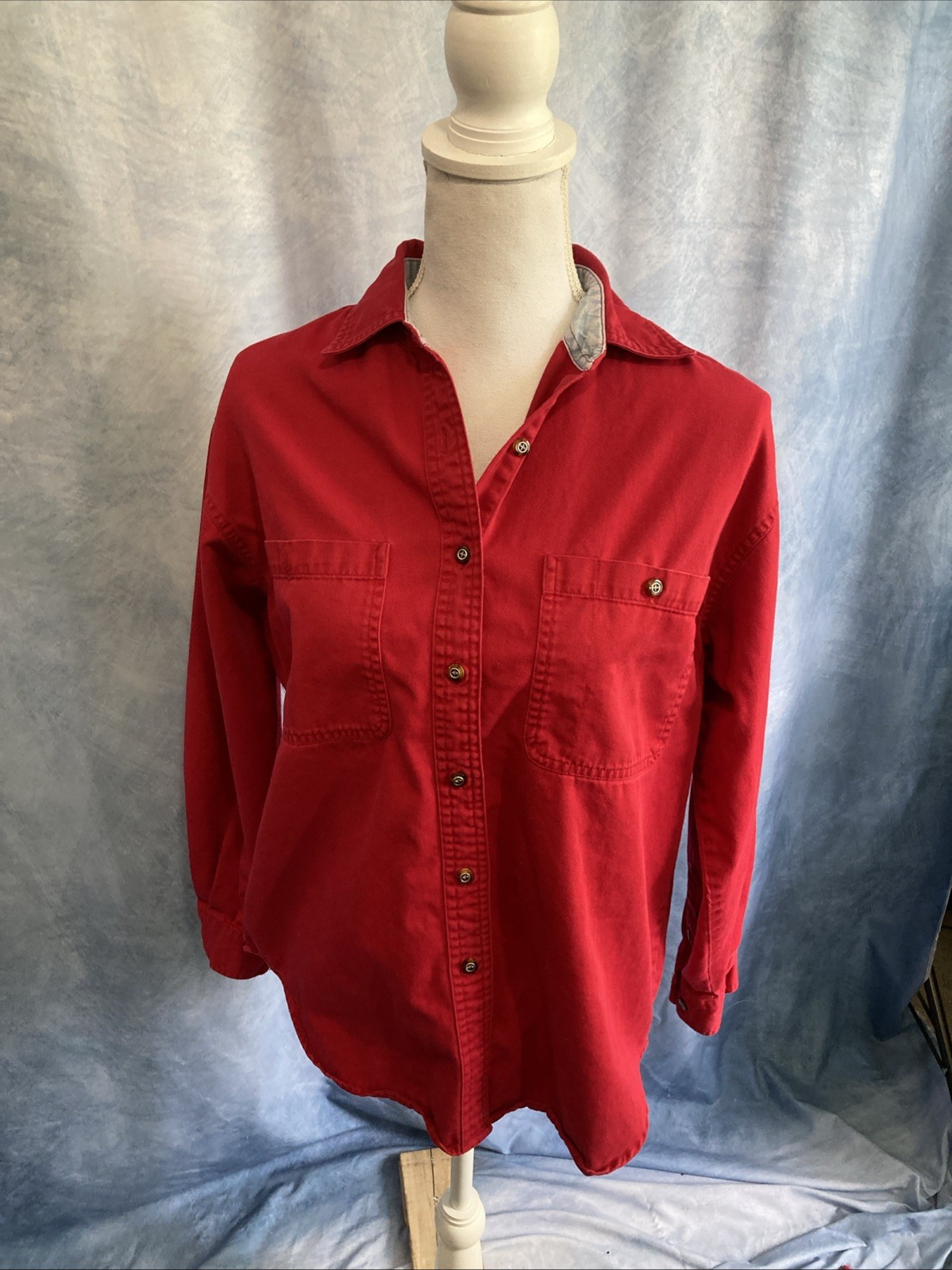 Vtg 90s Denim Closet Red Denim Shirt Women’s Medium Heavyweight Cotton Utility