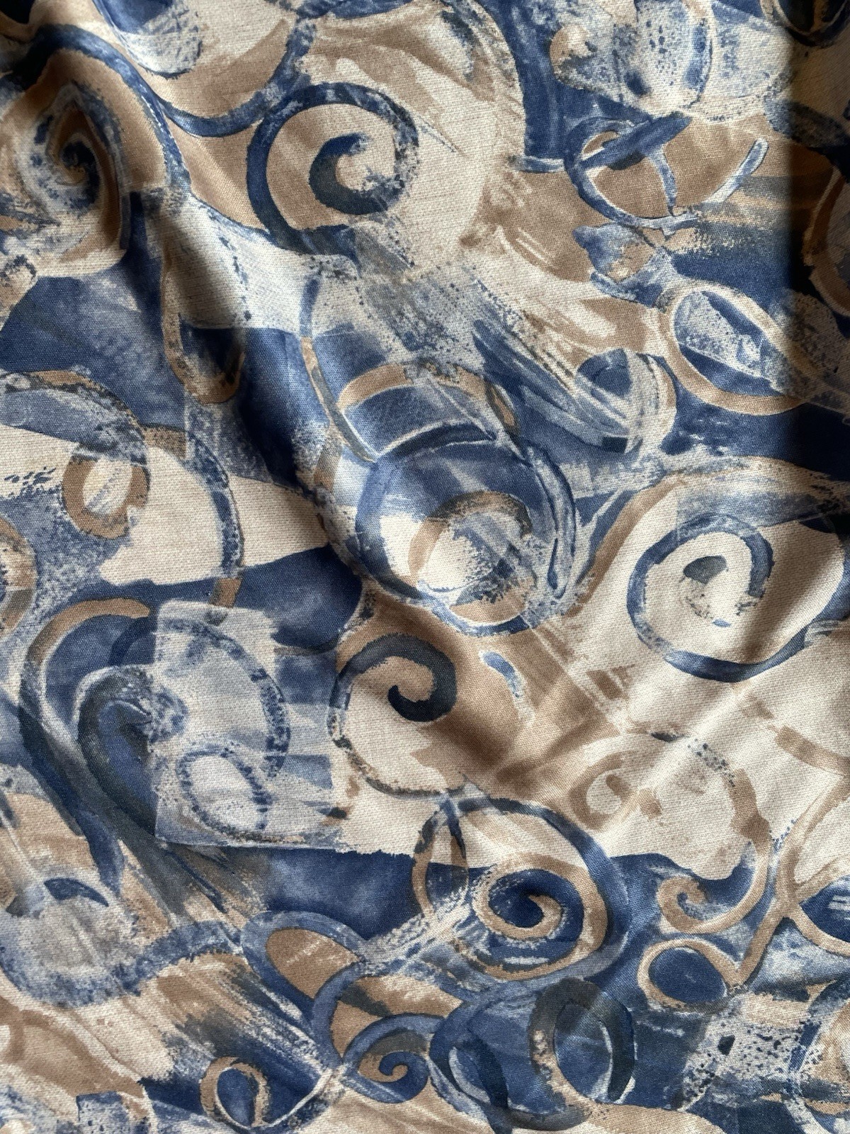VTG KALAMA 2X House Dress Blue Beige SWIRLING ABSTRACT Mumu Lounge V- Neck