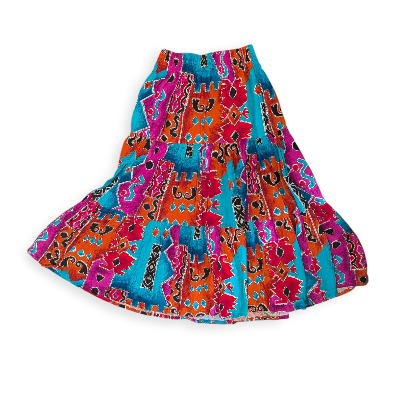 Vintage Pierre Cardin Southwestern Tiered Broom Skirt ~ red teal orange