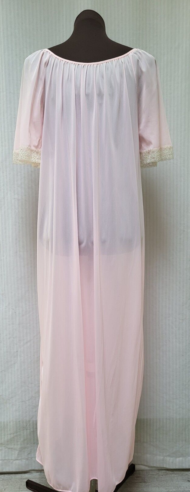 Vintage GLENCRAFT Pink Nylon Long Nightgown Nightie Lace Trim – Size M
