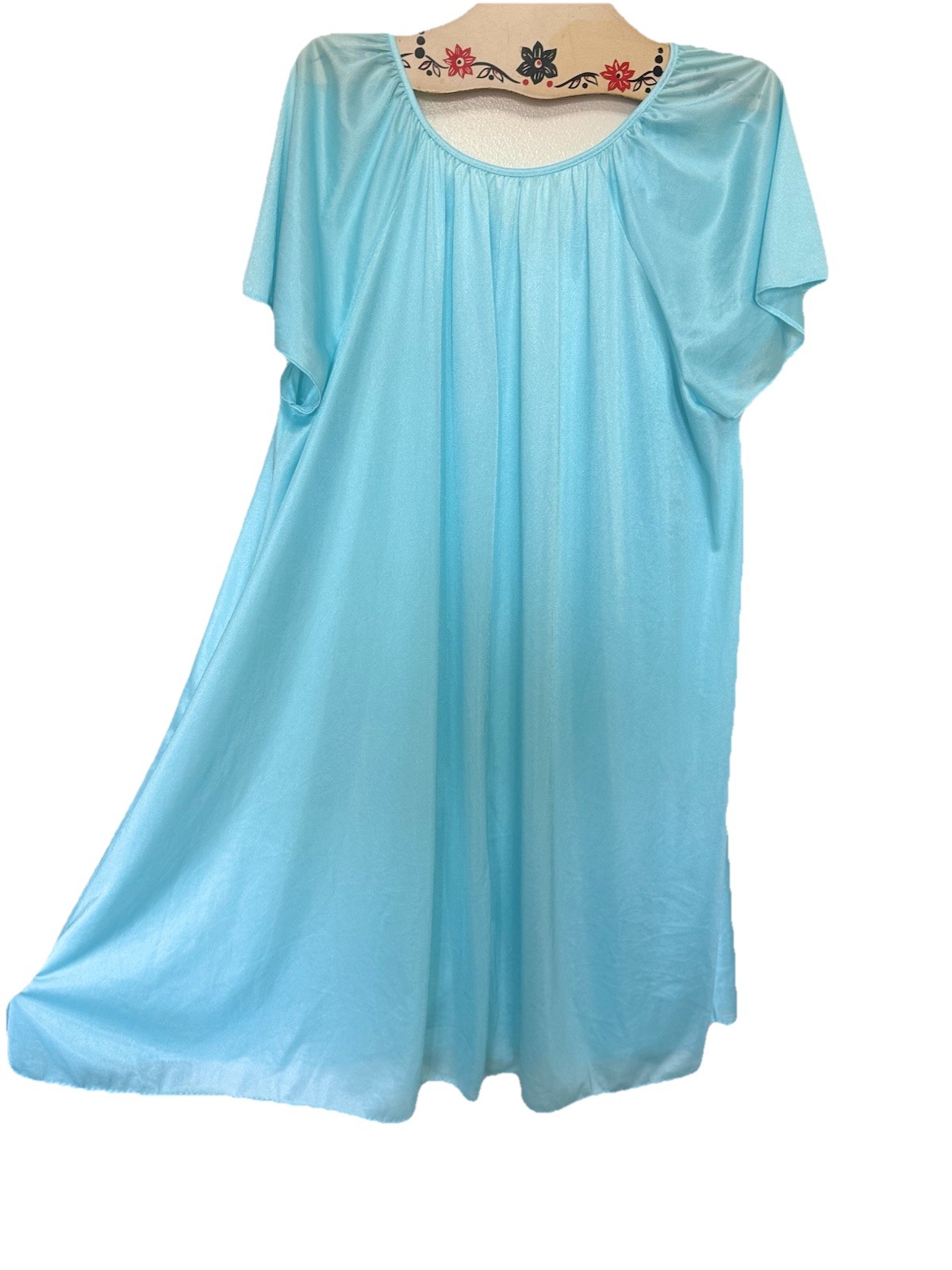 Vtg Nightgown Short Flutter Sleeve Sweep JCP Silky Nylon Pool Blue XL 1X 42 44 +