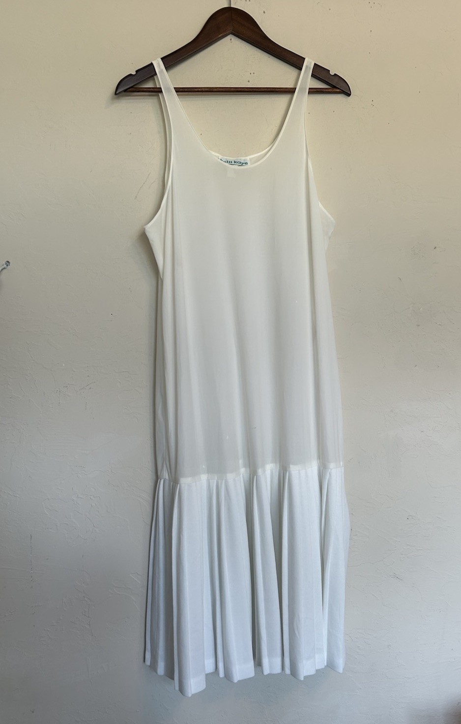 Vintage 1970s Kelli Kaye Petticoat Slip Dress 16 White Pleated Long Cottagecore