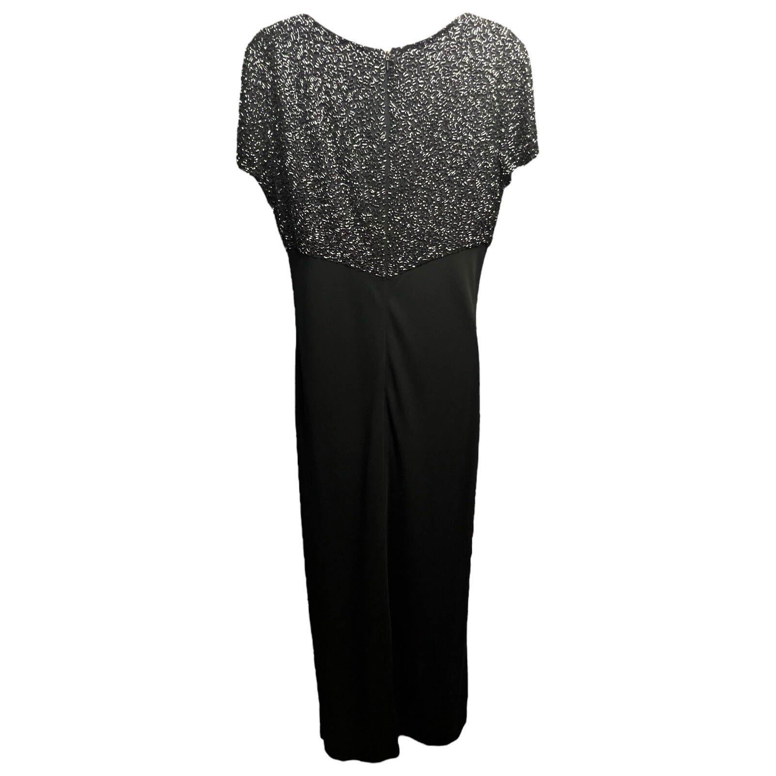 Linda Allard Ellen Tracy Maxi Dress 10 Black Vintage 80s 90s Beaded Glamour