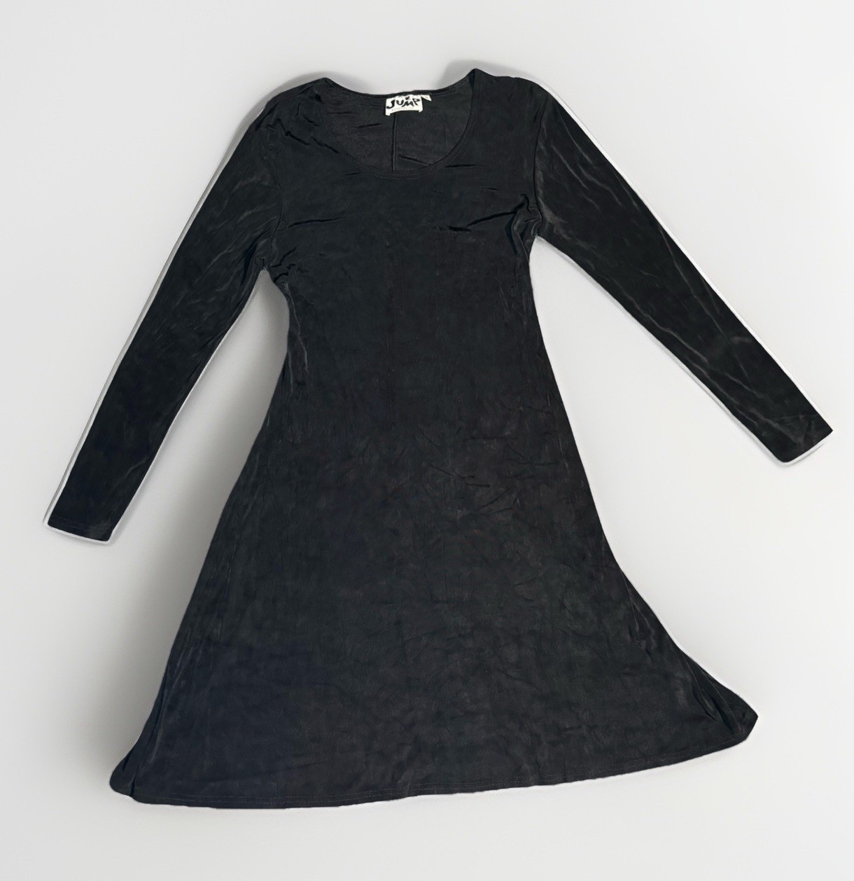Vintage Jump Apparel Co Black Liquid Knit Dress Small Acetate Lycra Flared 90s