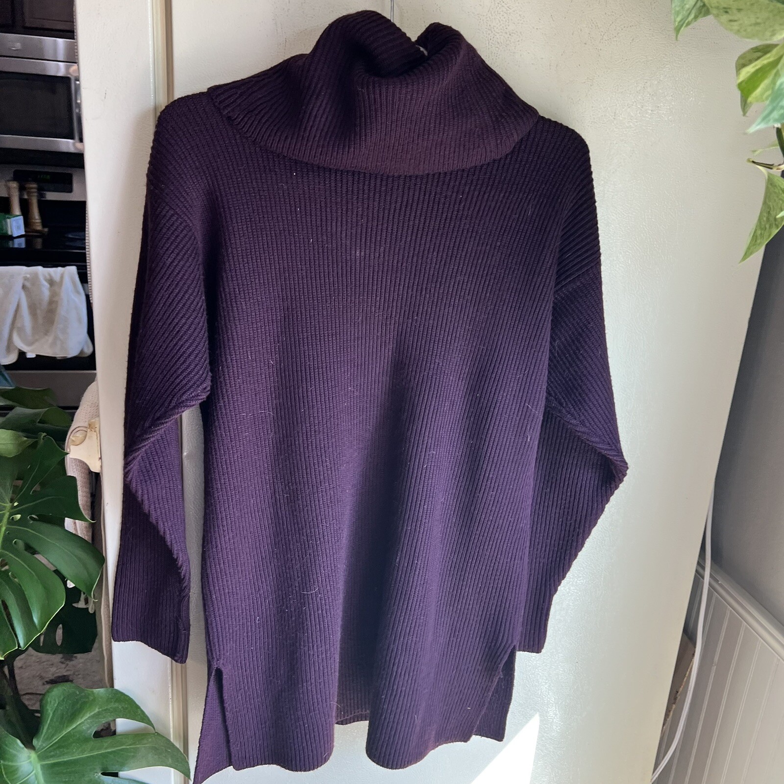 Vintage Brooks Brothers Wool Cowl Neck Tunic Sweater Women SZ-L- Ribbed Purple