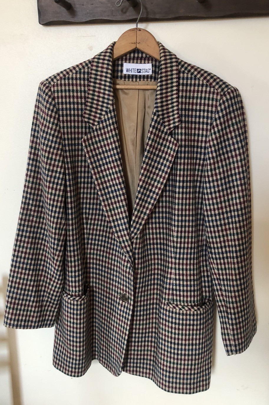 Vtg White Stag Womens 10 Multi Checked Blazer Pockets Lined Classic Preppy 90s