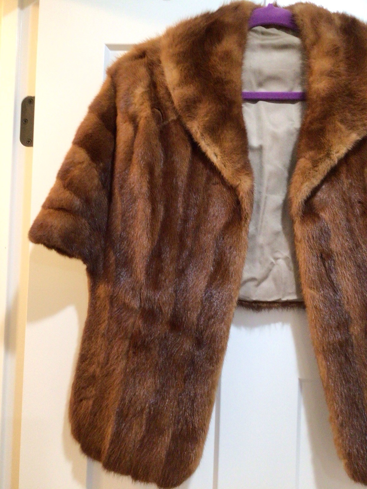 Vintage Womens Brown Mink Fur Stole Caplet Shawl Lined With Makers Mark
