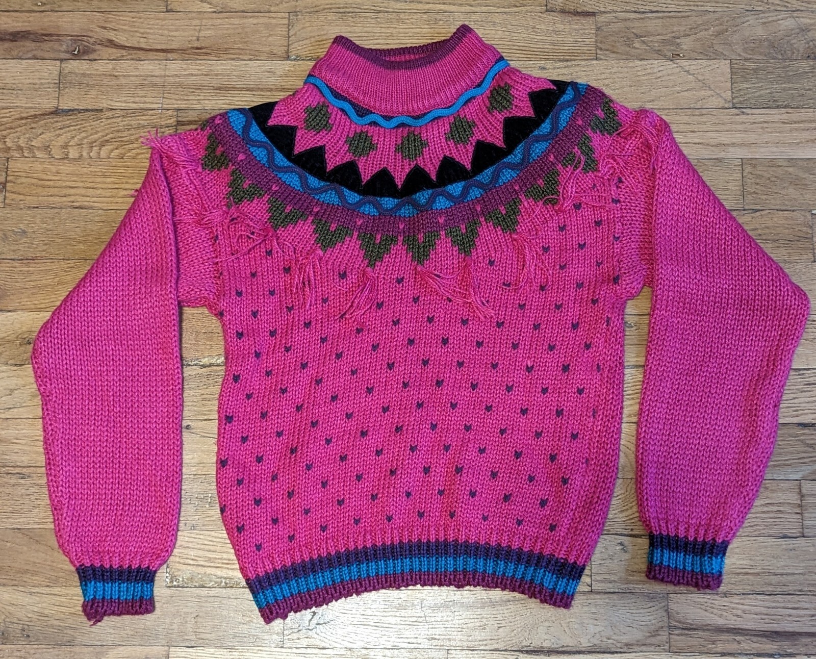 Vtg JJ Fargo Pink Textured Sweater – Women’s MEDIUM – Tassel Shoulder Pad Korea